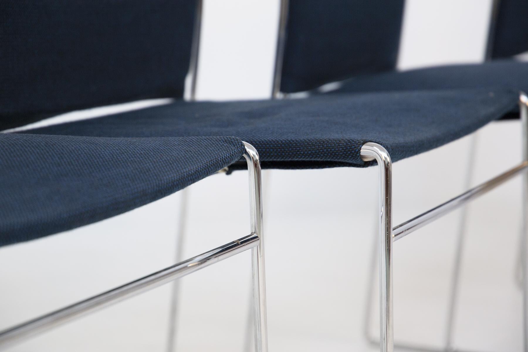 Late 20th Century Set of Six Steel and Cotton Chairs by Kazuhide Takahama