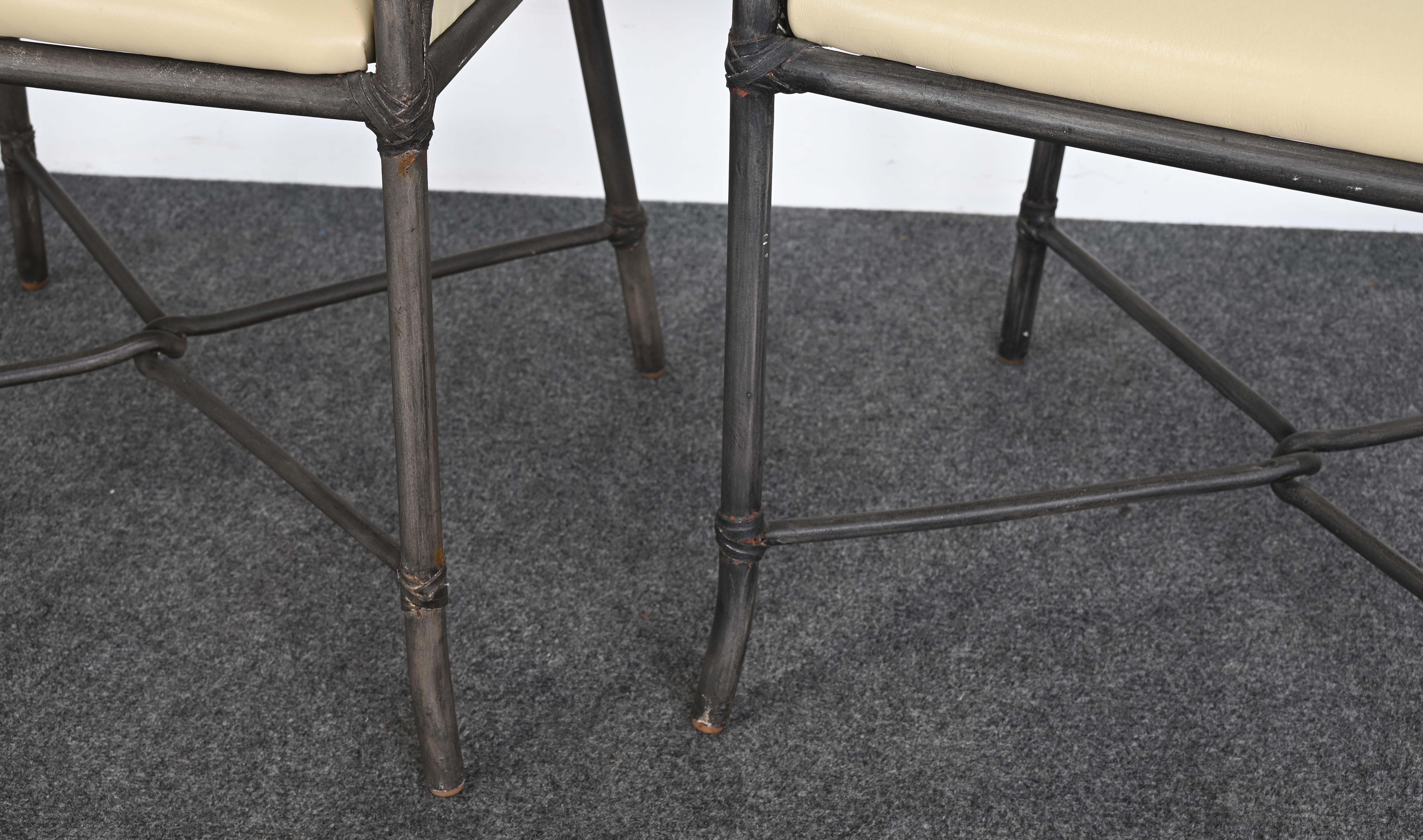 Set of Six Steel and Leather Dining Chairs in the Manner of McGuire For Sale 5