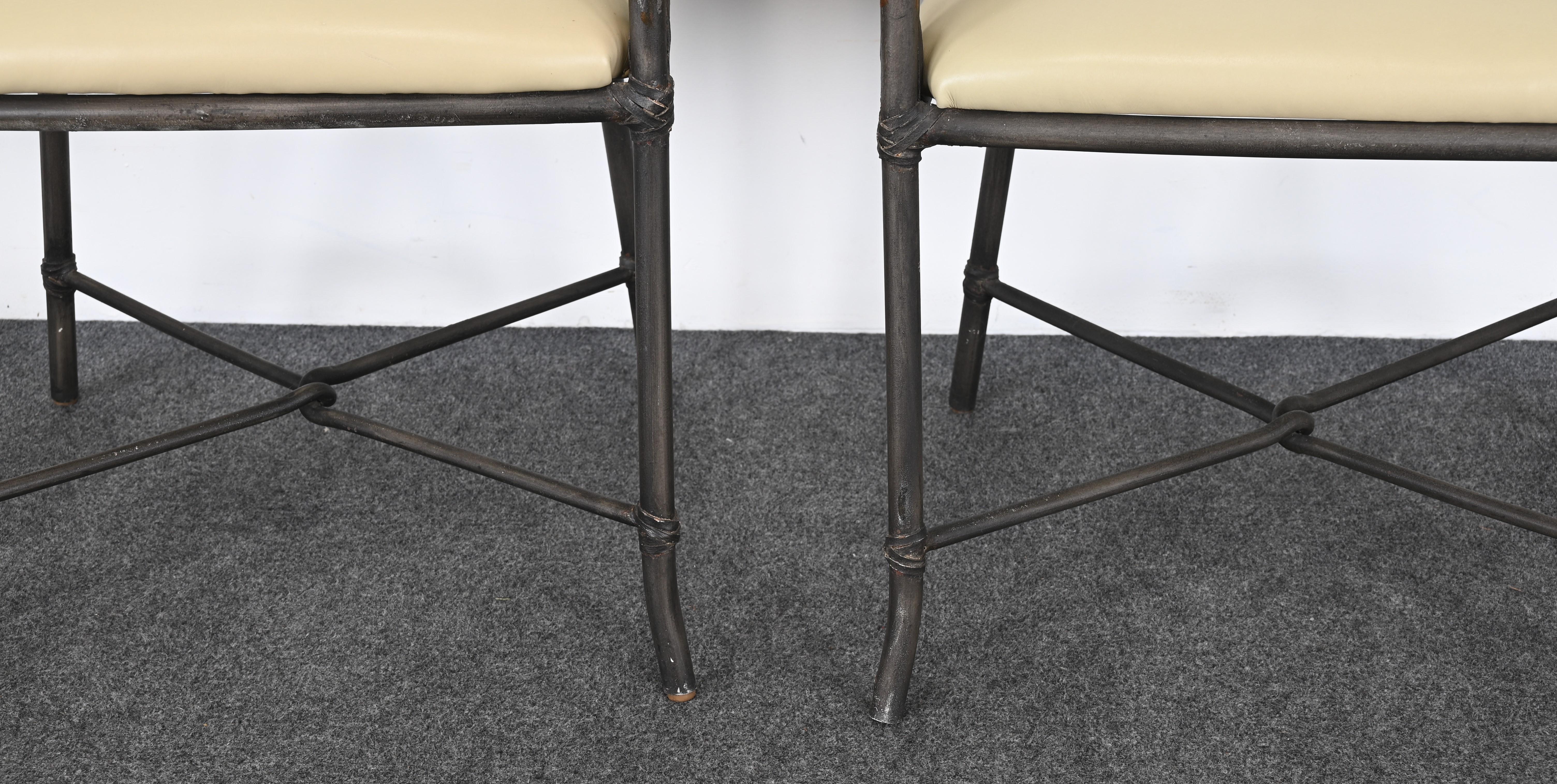 Set of Six Steel and Leather Dining Chairs in the Manner of McGuire For Sale 6