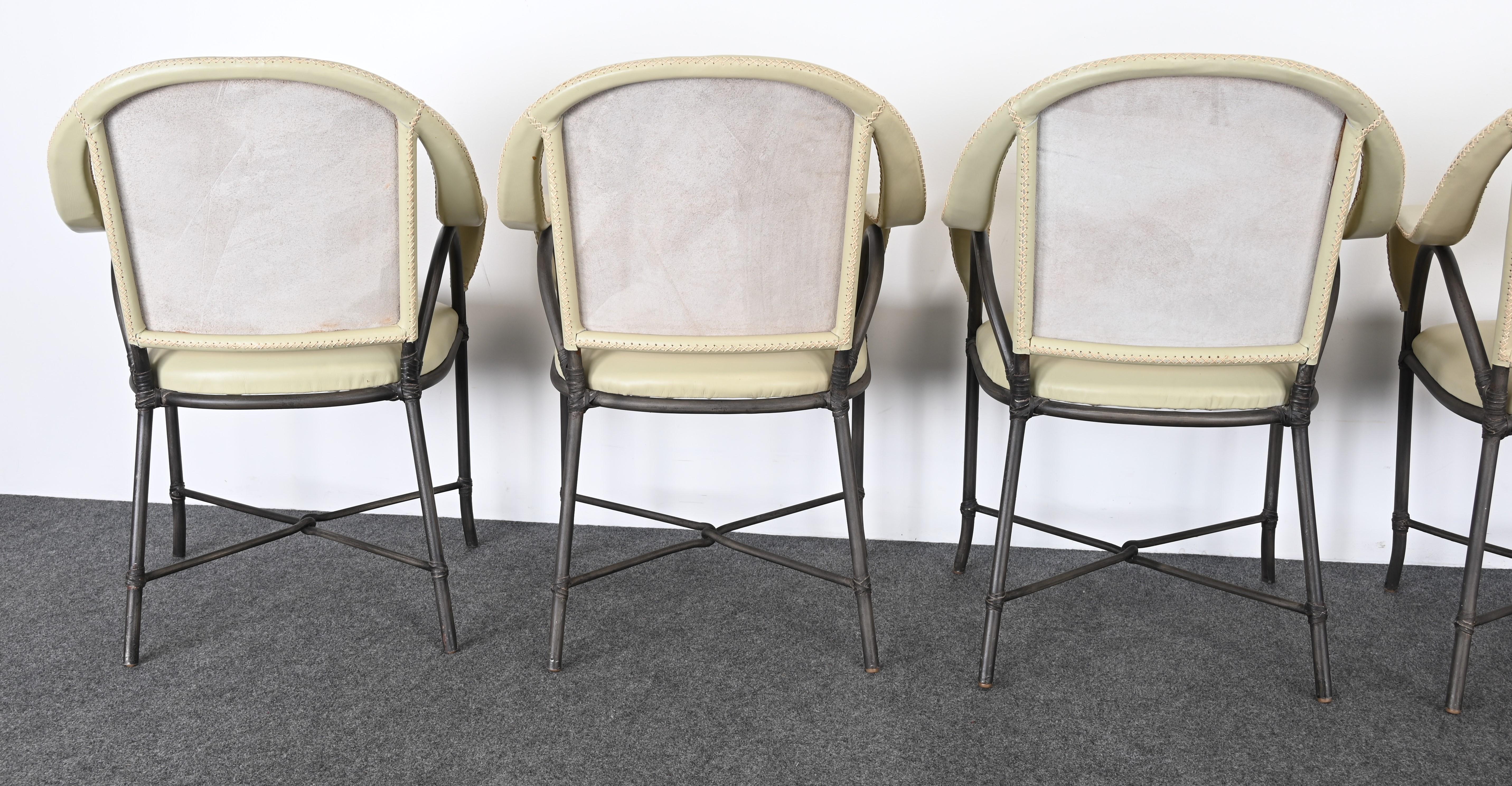 Set of Six Steel and Leather Dining Chairs in the Manner of McGuire For Sale 13