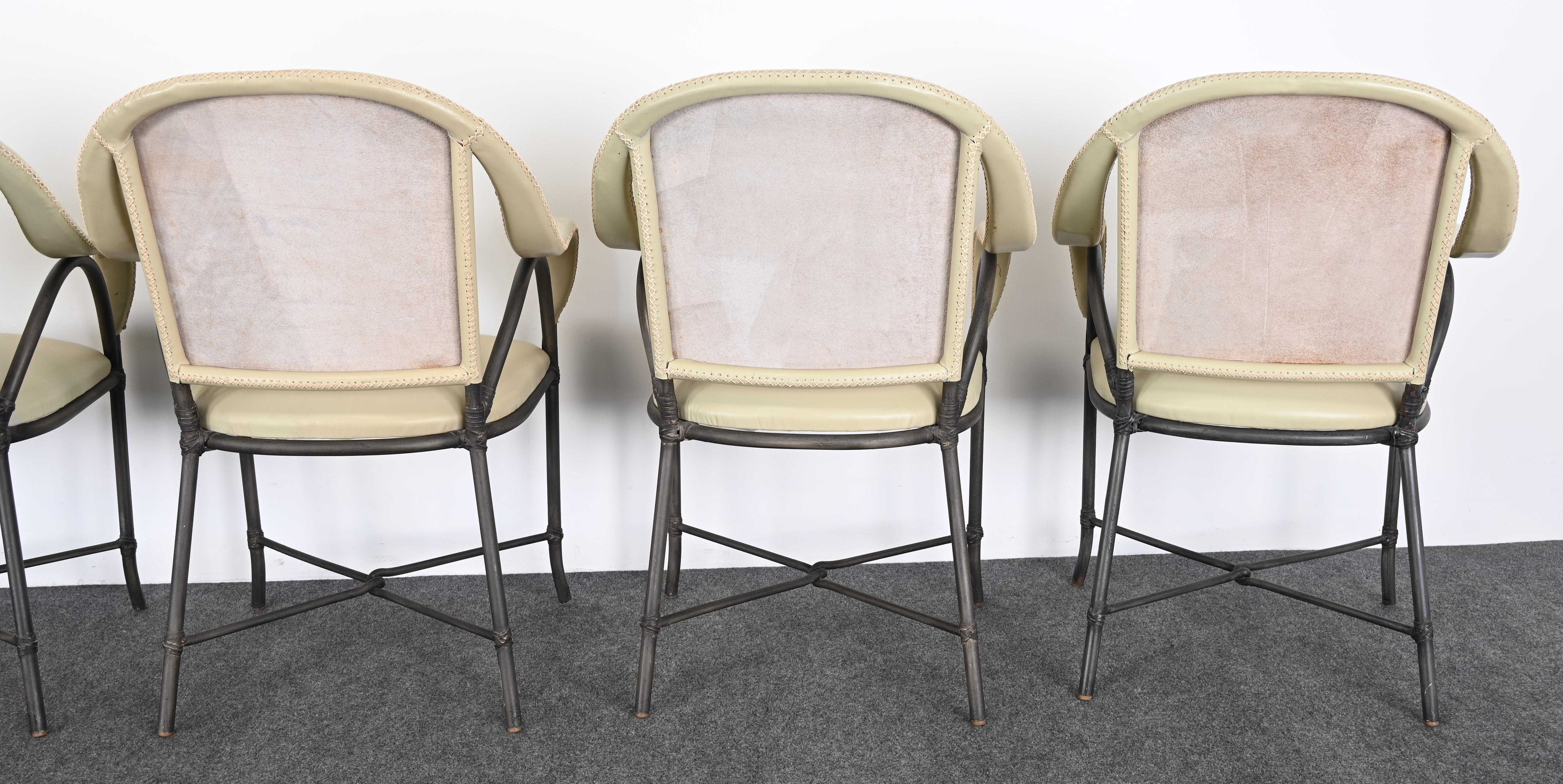 Set of Six Steel and Leather Dining Chairs in the Manner of McGuire For Sale 14