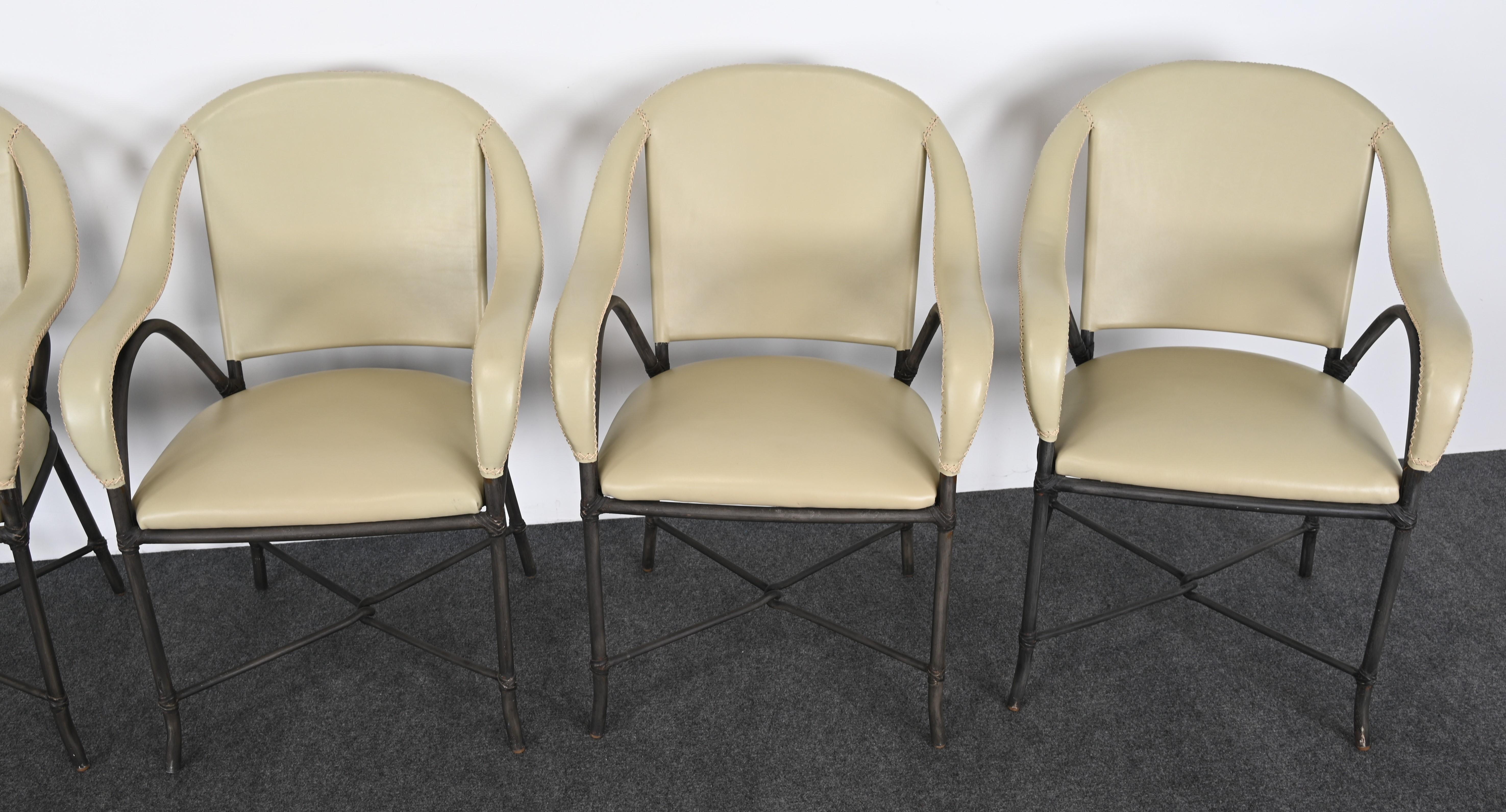 Set of Six Steel and Leather Dining Chairs in the Manner of McGuire For Sale 3