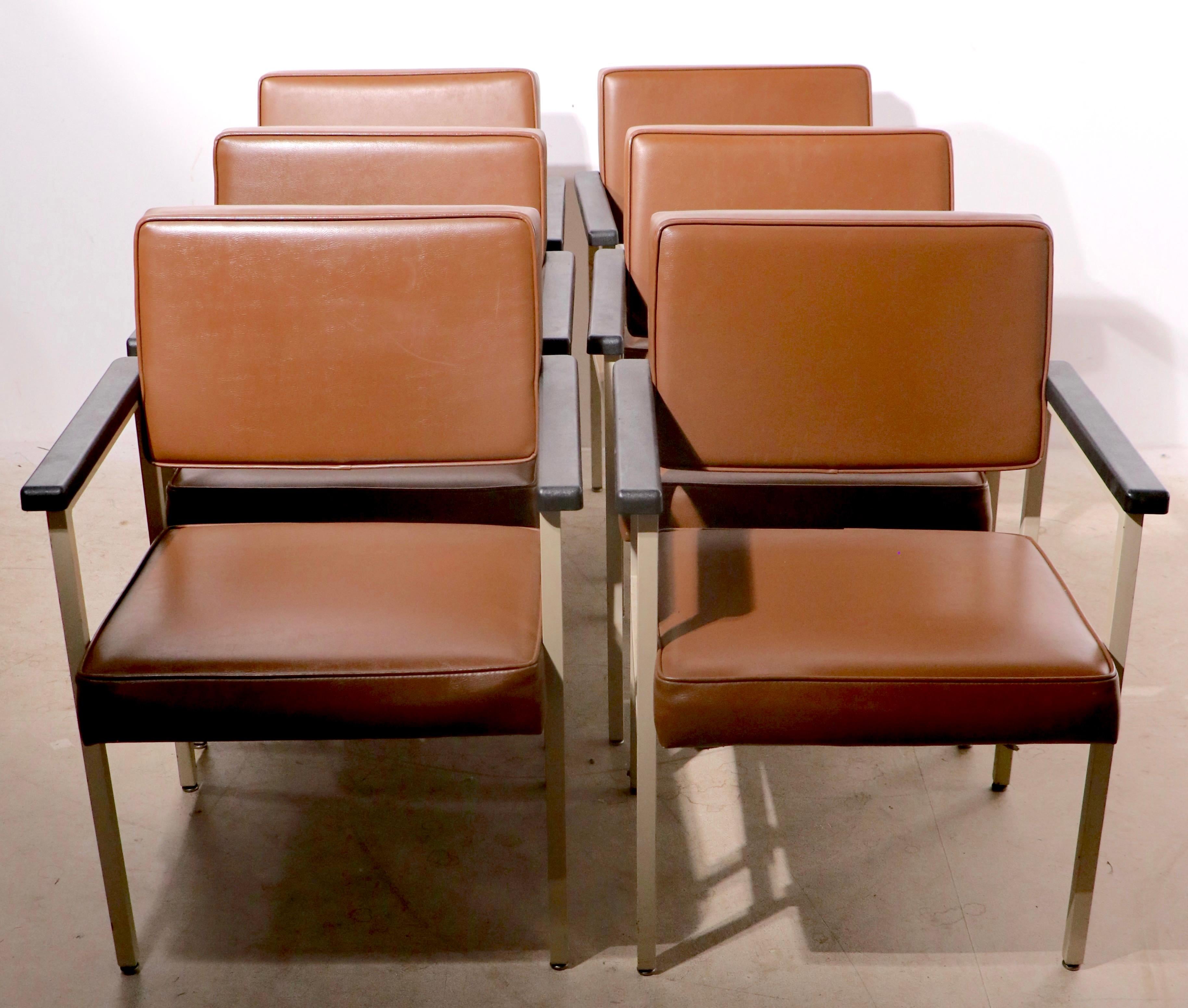 Mid-Century Modern Set of Six Steelcase Paddle Arm Dining Chairs