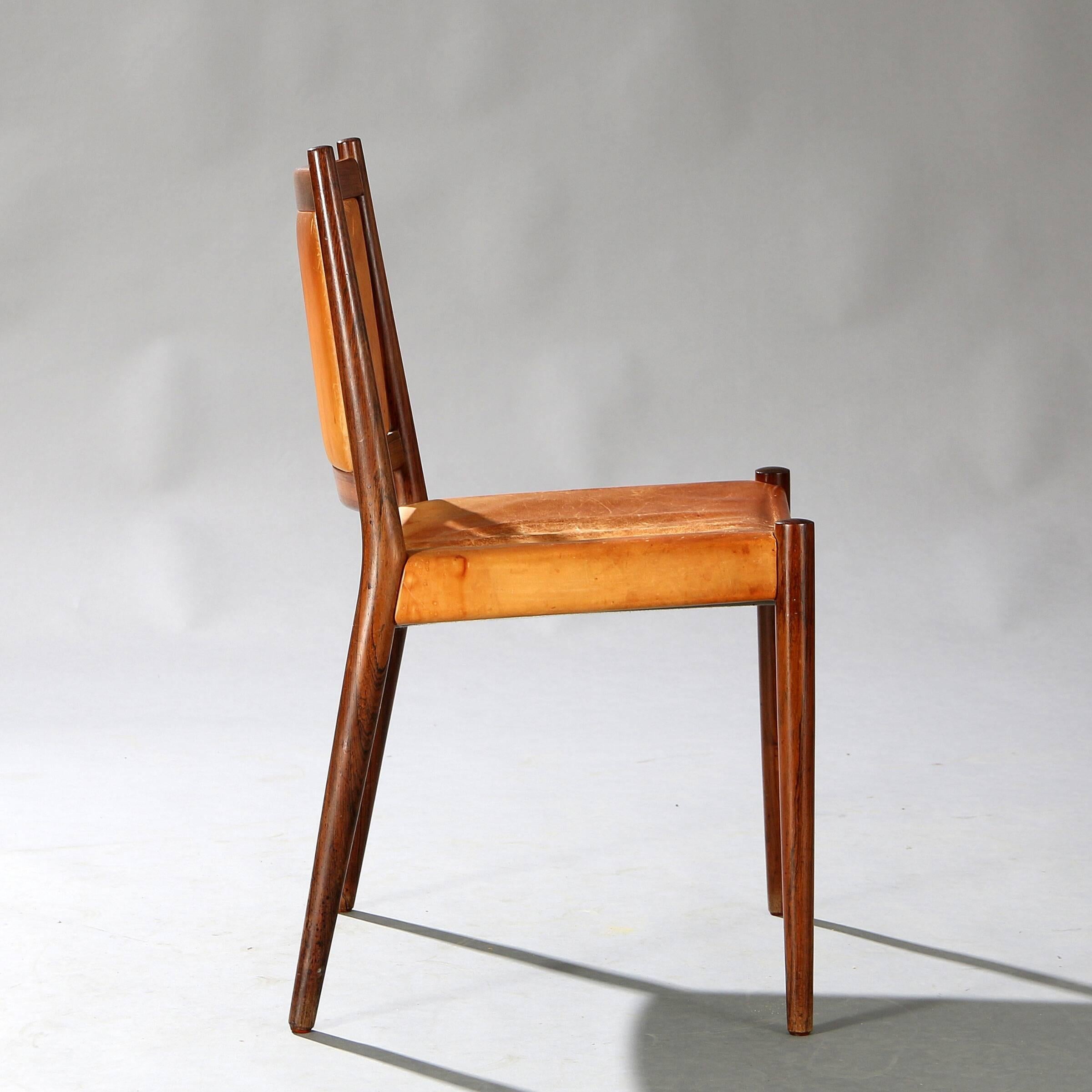 Danish Set of Six Steffen Syrach Larsen Rosewood Dining Chairs, Denmark, circa 1965 For Sale