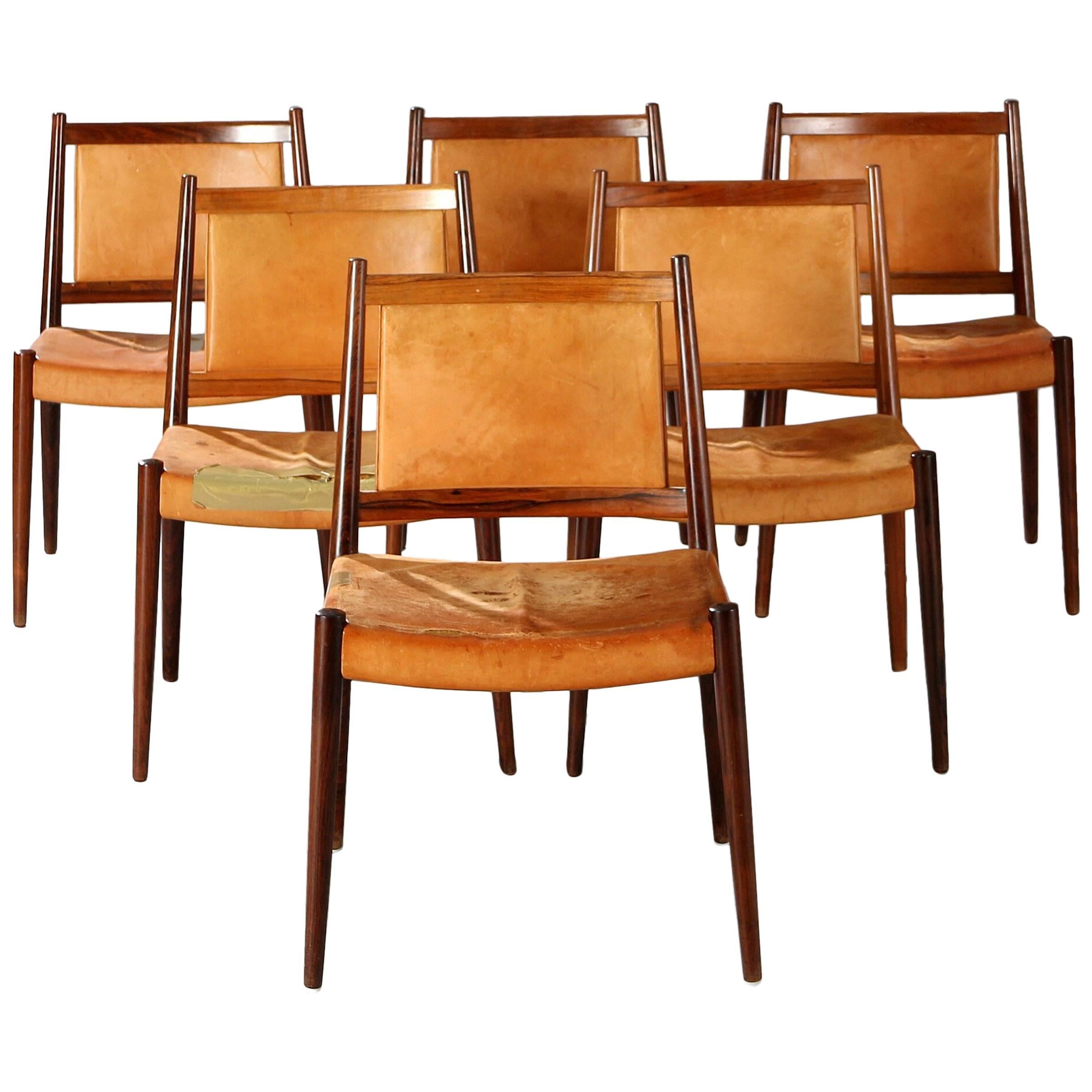 Set of Six Steffen Syrach Larsen Rosewood Dining Chairs, Denmark, circa 1965 For Sale