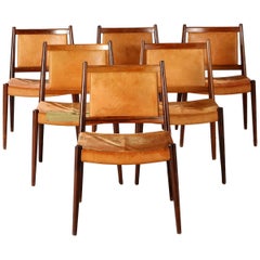Set of Six Steffen Syrach Larsen Rosewood Dining Chairs, Denmark, circa 1965