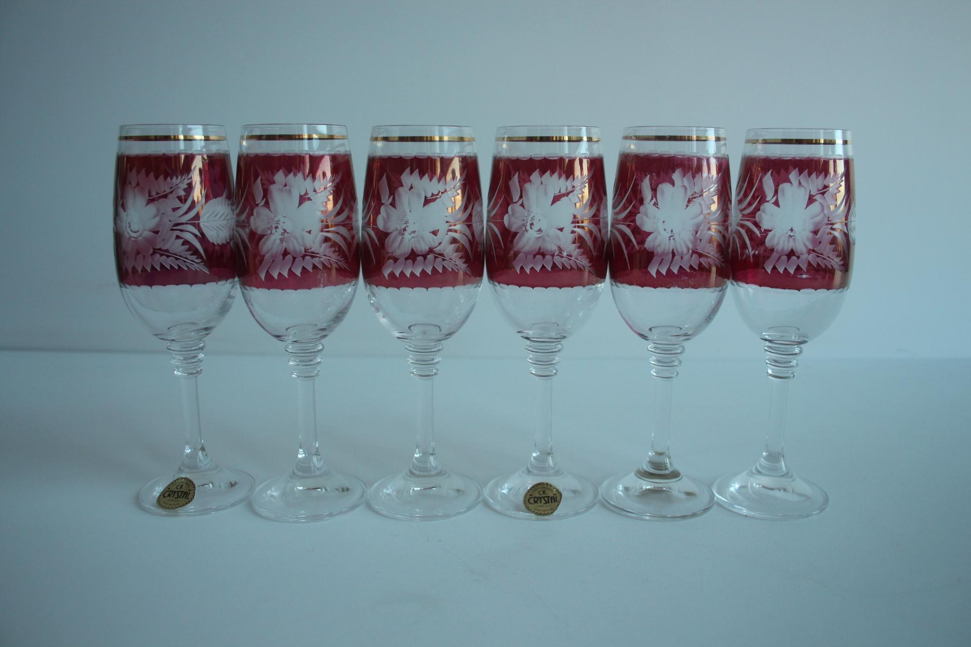 Fin du 20e siècle Ensemble de six verres à pied, Bohemia Crystal, années 1990. en vente