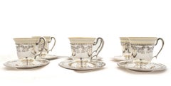 Set of Six Sterling Silver Demitasse Cups & Saucers