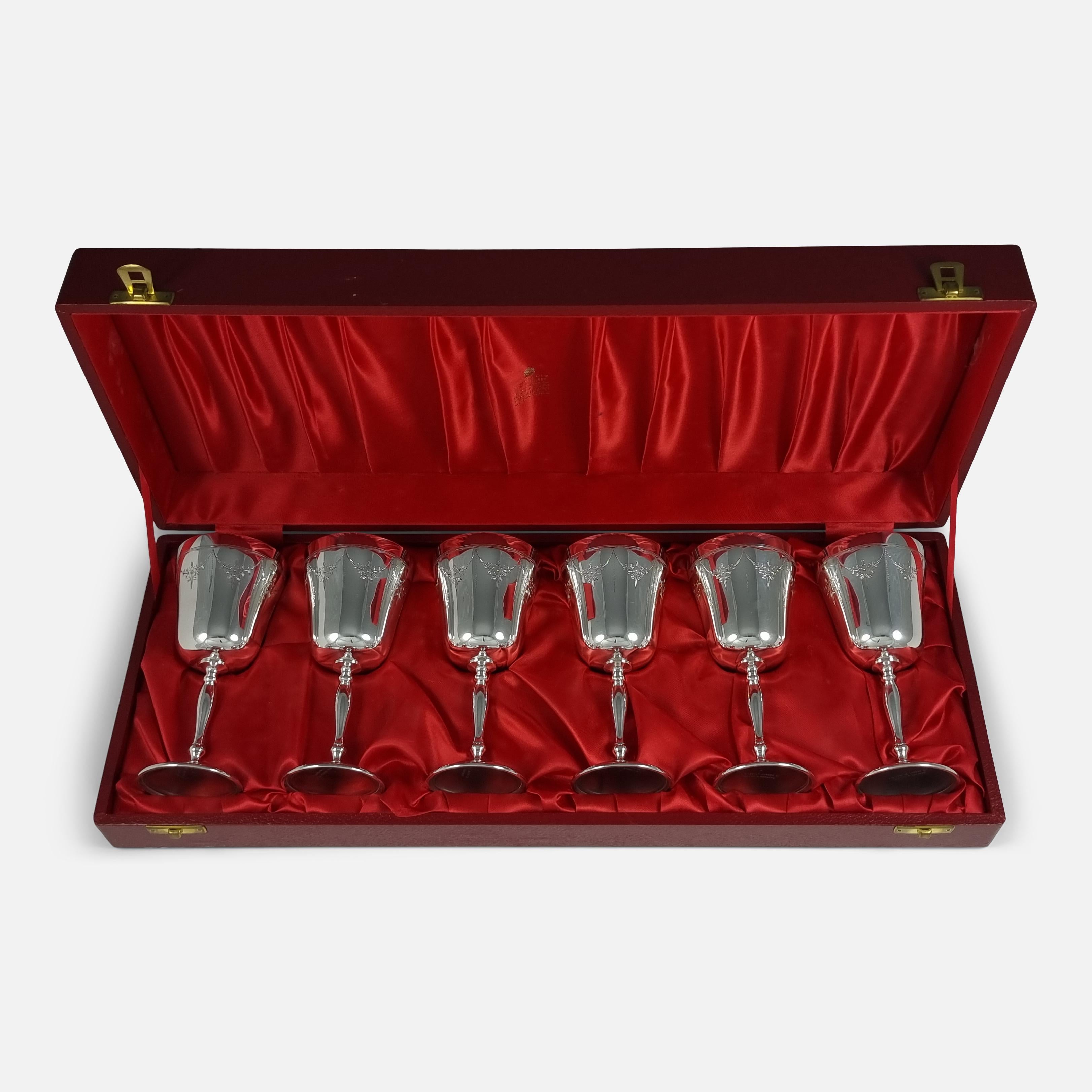 Set of Six Sterling Silver Goblets, Garrard & Co, 1971 For Sale 8