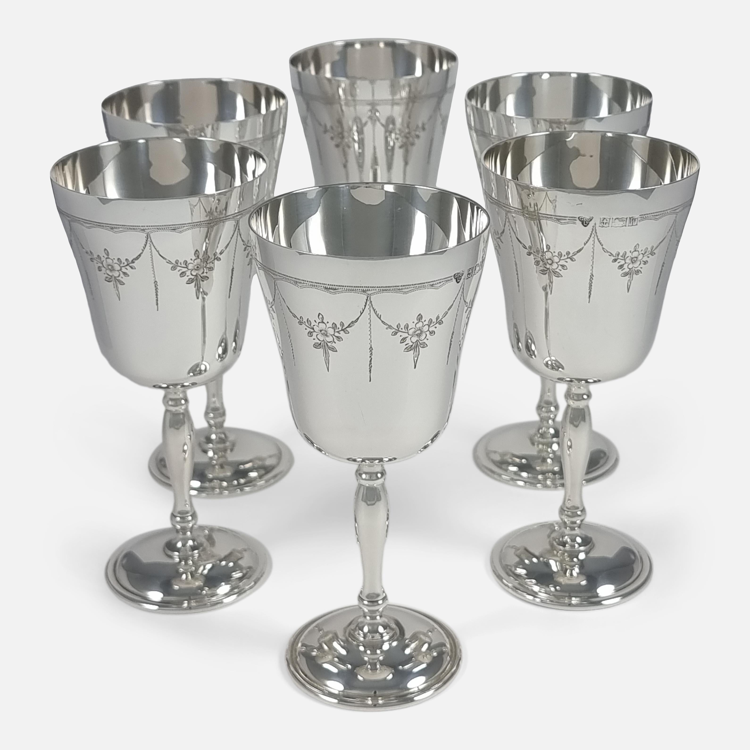 Modern Set of Six Sterling Silver Goblets, Garrard & Co, 1971 For Sale