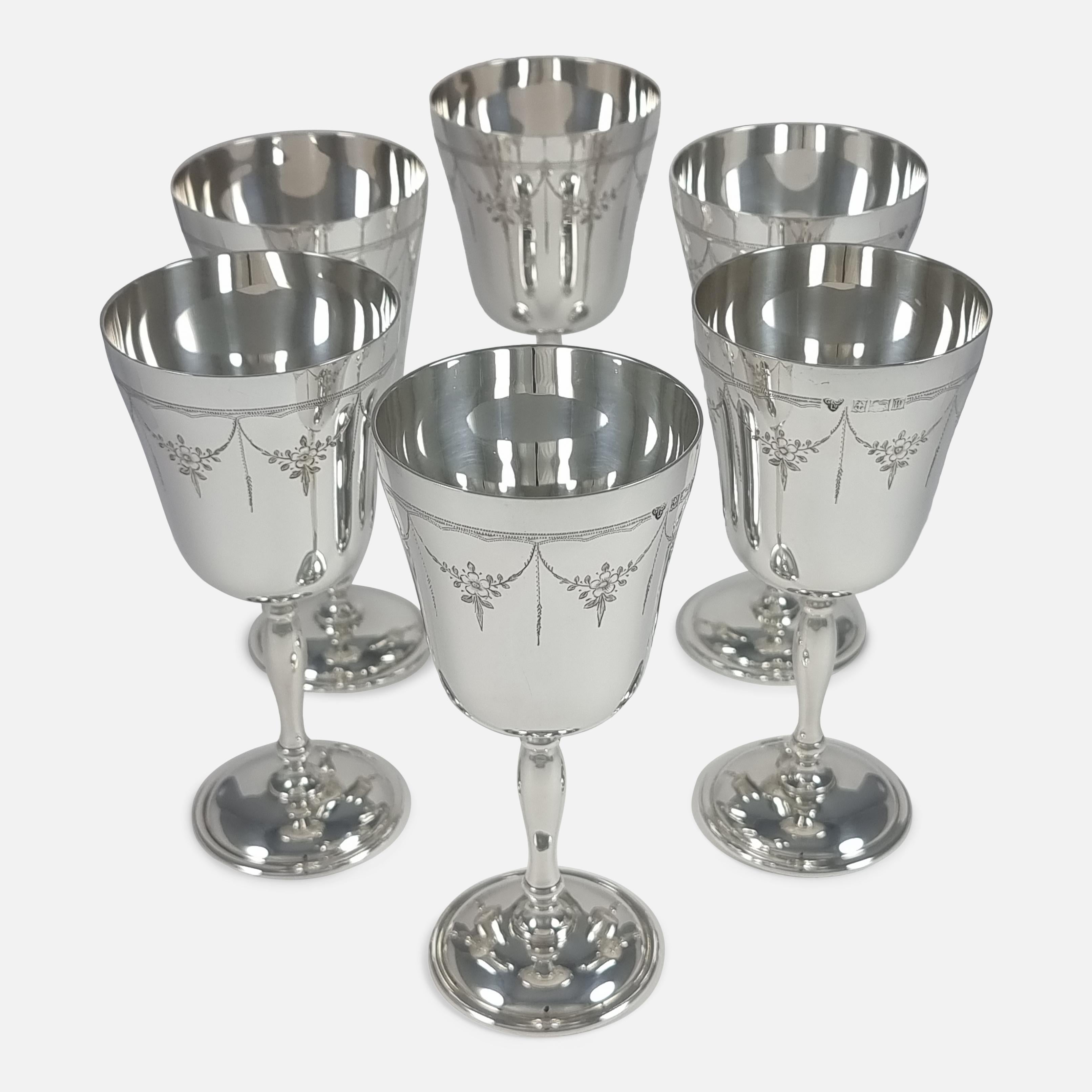 British Set of Six Sterling Silver Goblets, Garrard & Co, 1971 For Sale