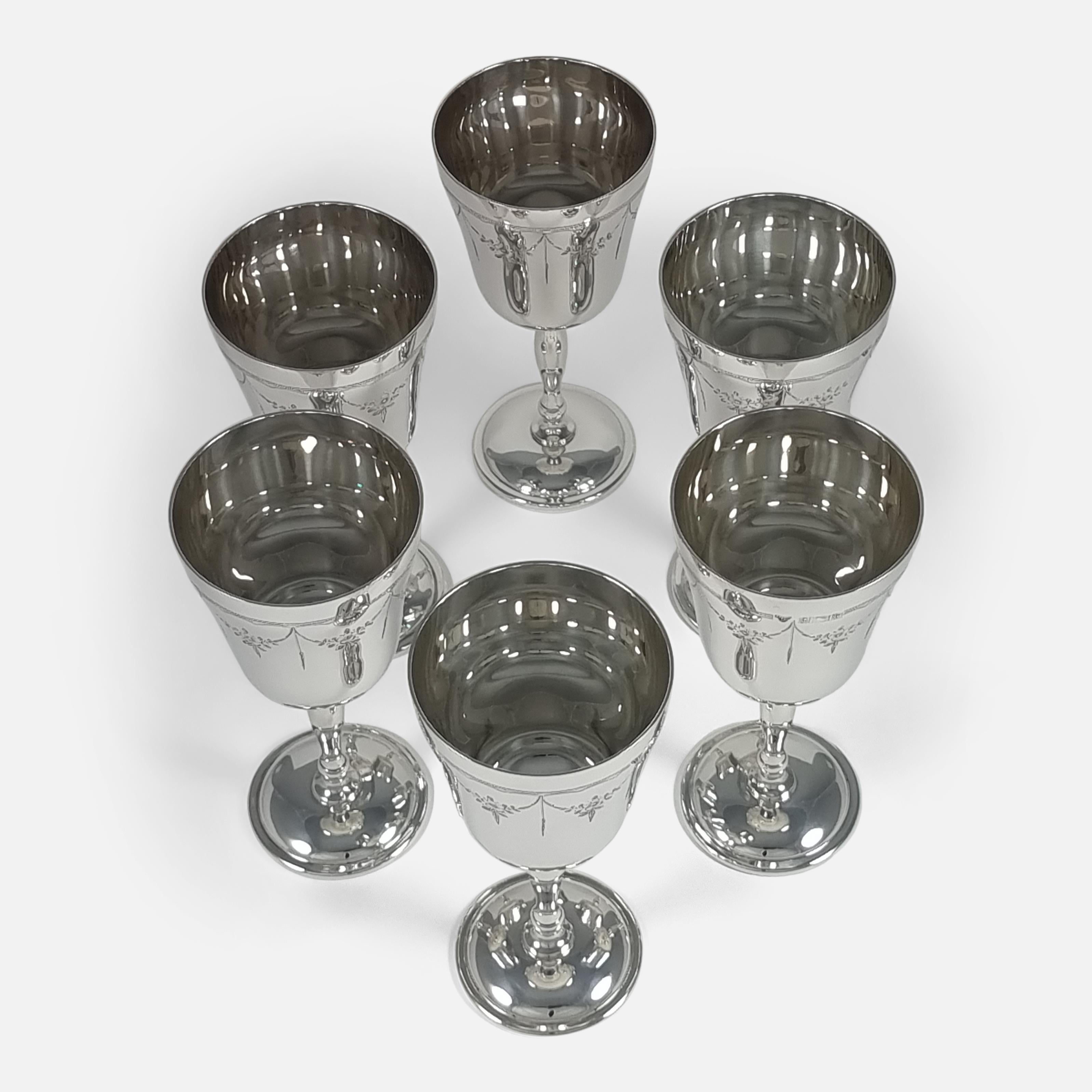 Late 20th Century Set of Six Sterling Silver Goblets, Garrard & Co, 1971 For Sale