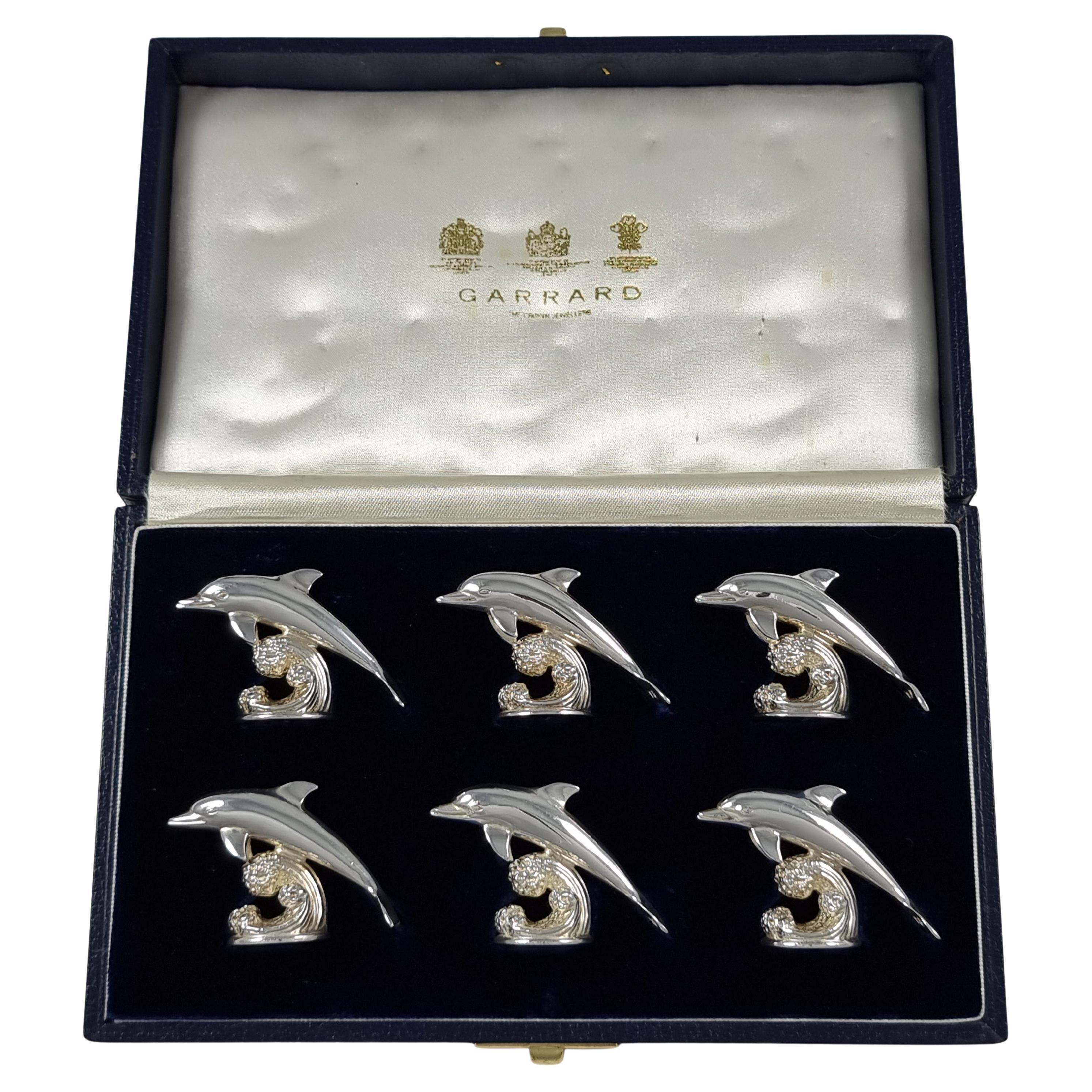 Set of Six Sterling Silver Menu Place Card Holders, Garrard & Co, 1997