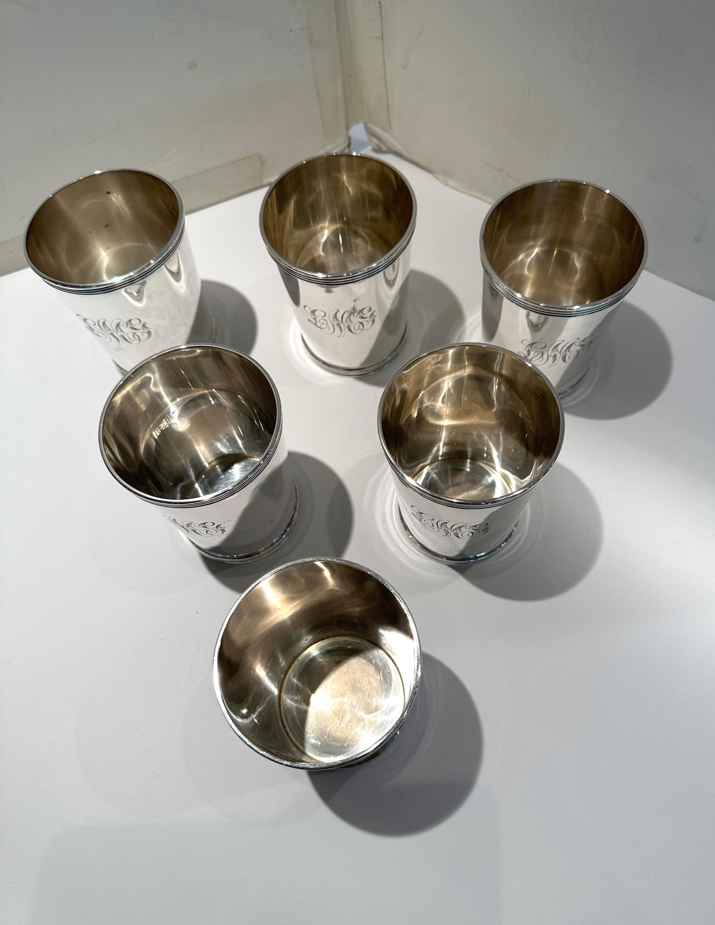 Sterling Silver Mint Julep Cups, Set of Six In Good Condition For Sale In Summerland, CA