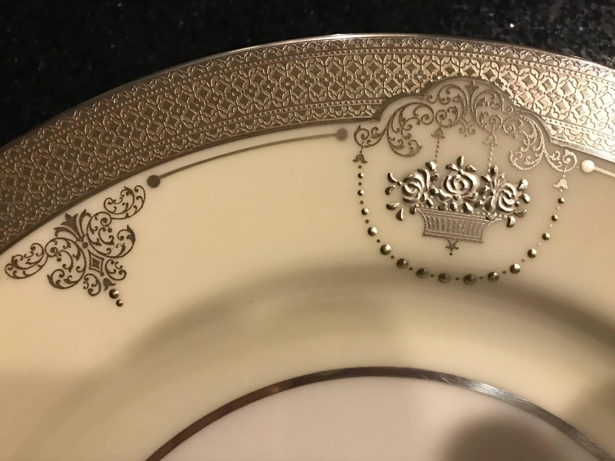 Edwardian Set of Six Sterling Silver Overlay Service Dinner Plates For Sale