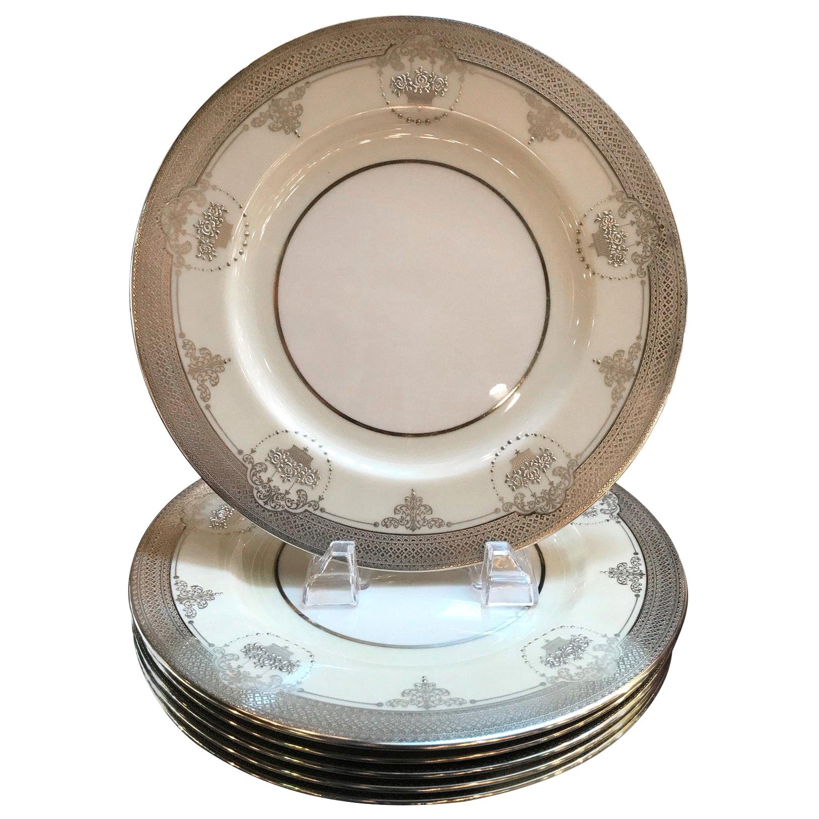 Set of Six Sterling Silver Overlay Service Dinner Plates For Sale