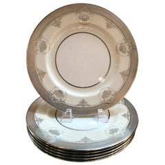 Set of Six Sterling Silver Overlay Service Dinner Plates