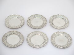Set of Six Sterling Silver S. Kirk & Son Antique Floral Repousse Saucers