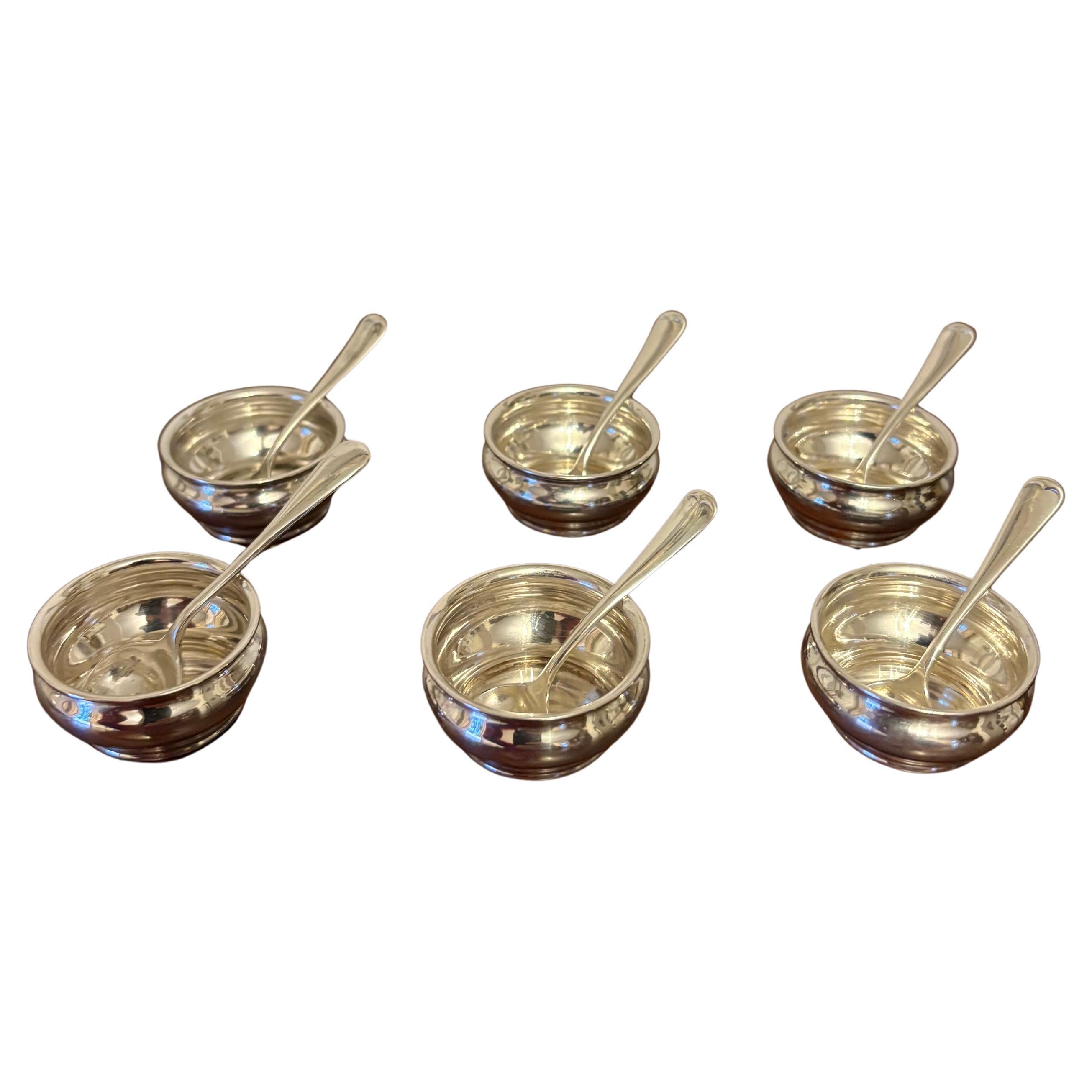 Set di sei saliere in argento sterling con cucchiai di Gorham, XX secolo