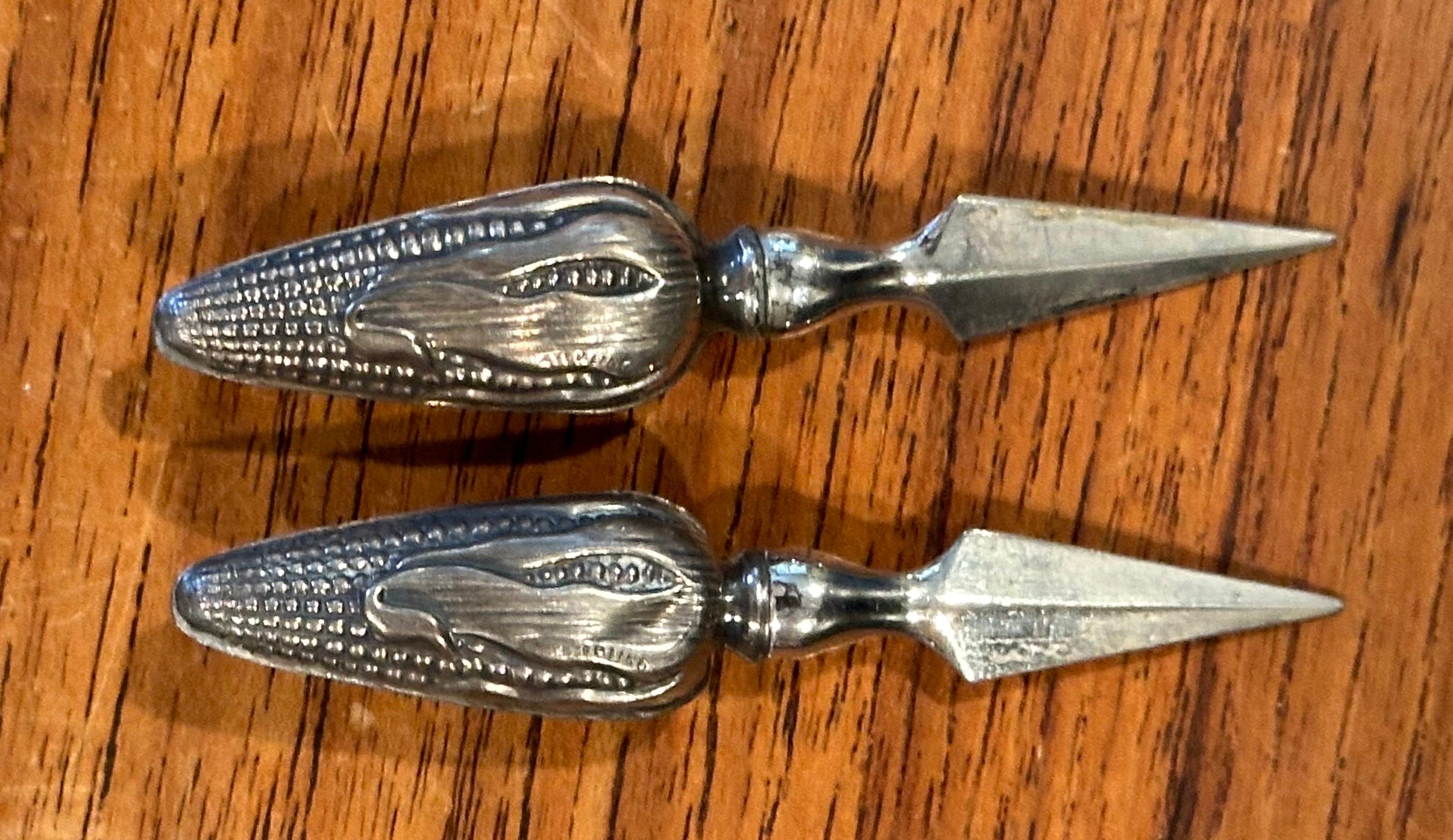 Set of Six Sterling Silver Sweet Corn Forks / Holders For Sale 3