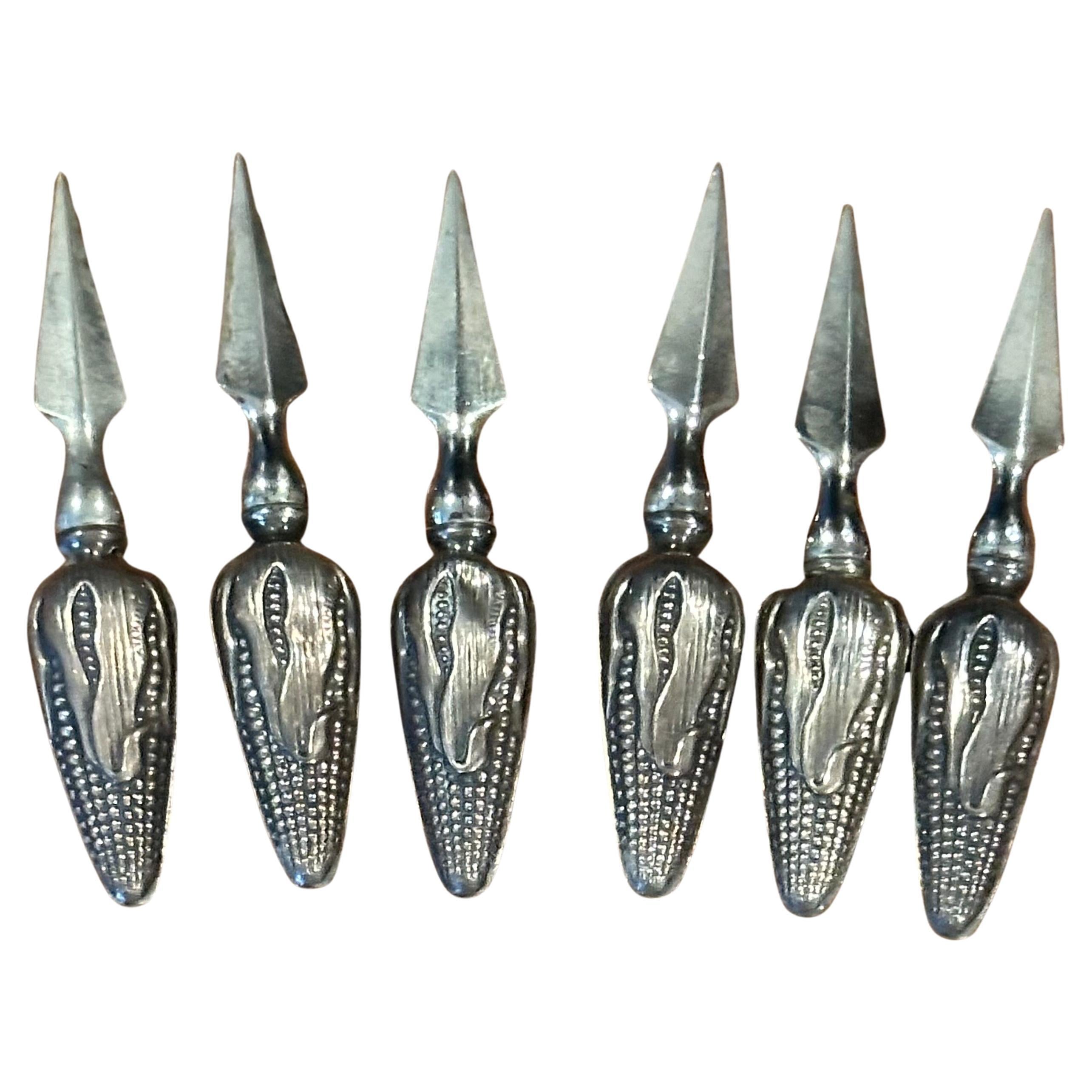 Set of Six Sterling Silver Sweet Corn Forks / Holders For Sale 4