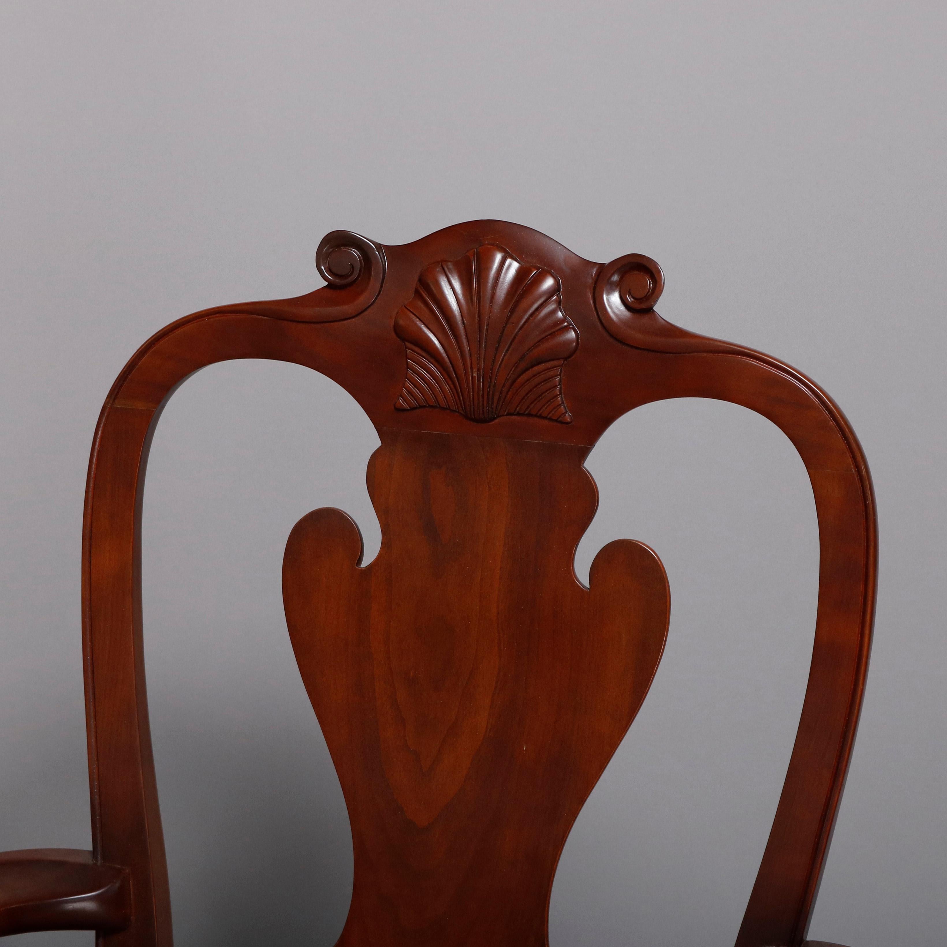 Set of Six Stickley Queen Anne Carved Mahogany Dining Chairs, circa 1987 11