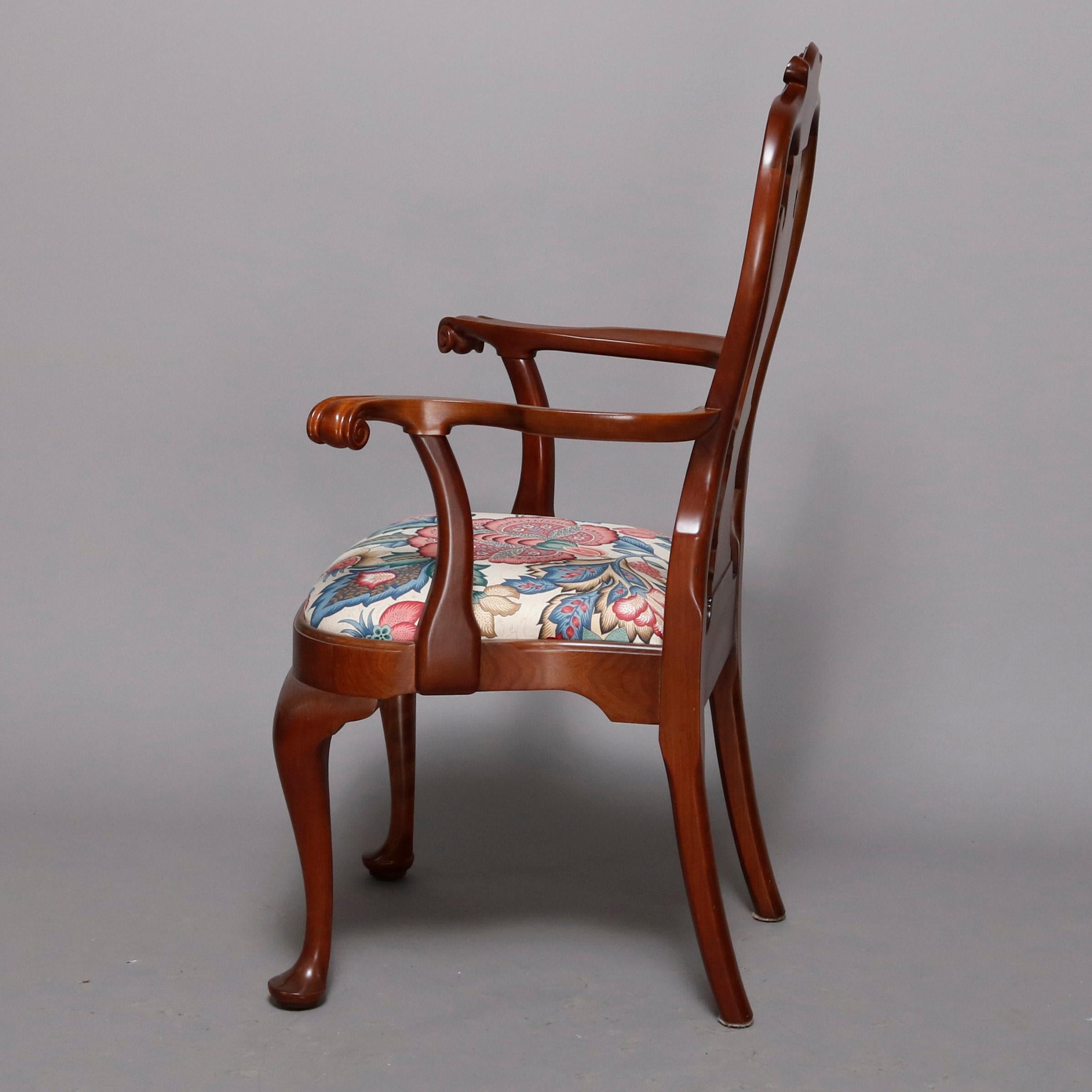 Set of Six Stickley Queen Anne Carved Mahogany Dining Chairs, circa 1987 1