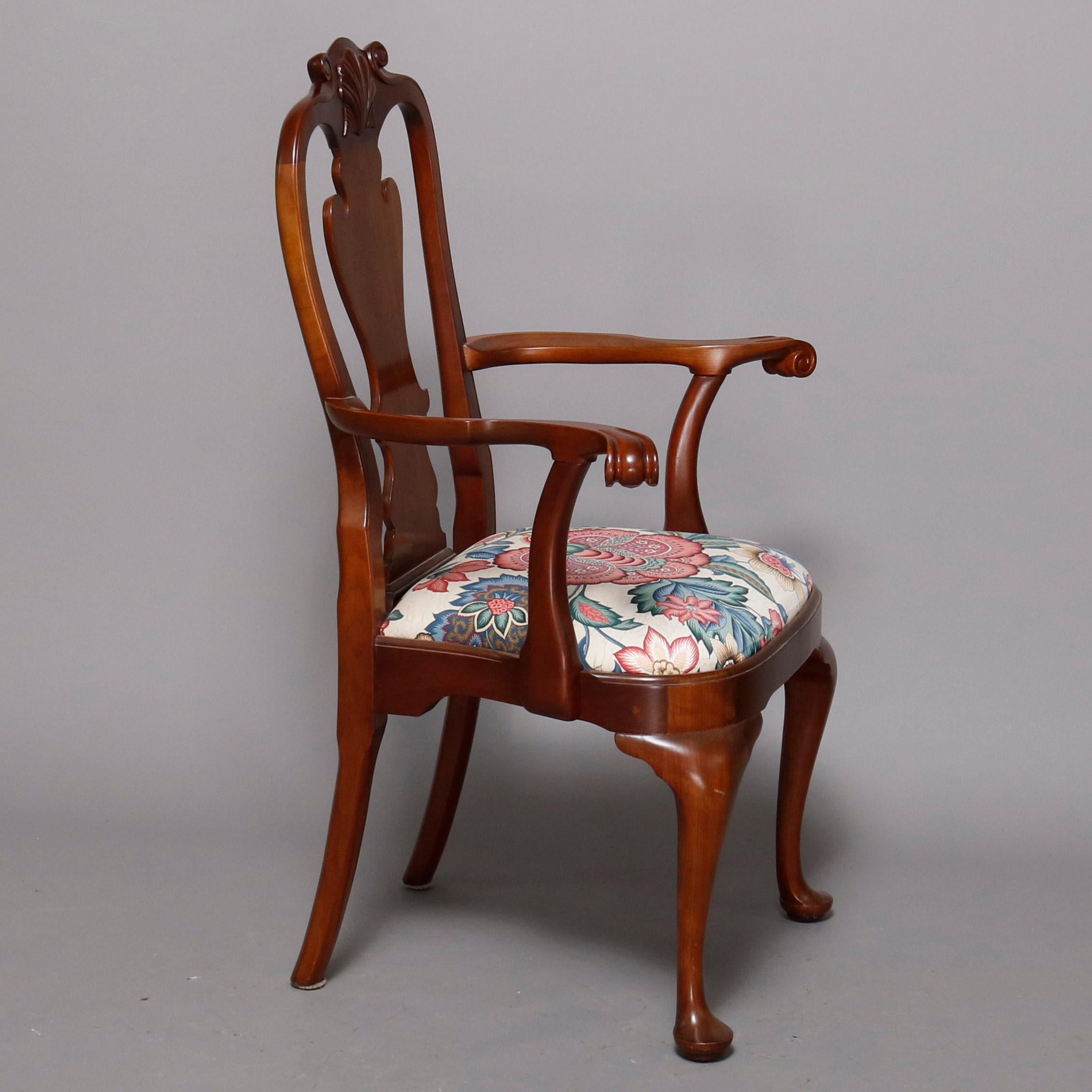 Set of Six Stickley Queen Anne Carved Mahogany Dining Chairs, circa 1987 3