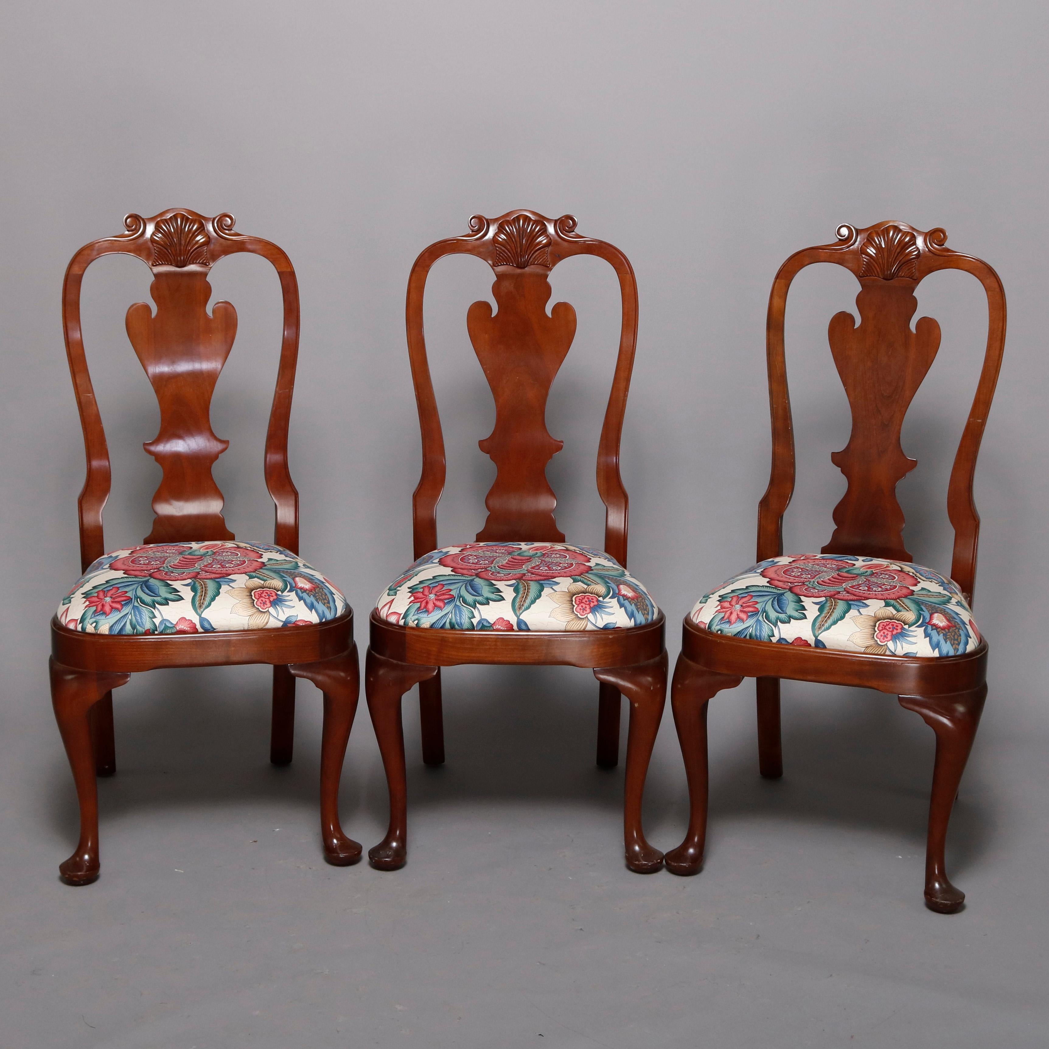 Set of Six Stickley Queen Anne Carved Mahogany Dining Chairs, circa 1987 4