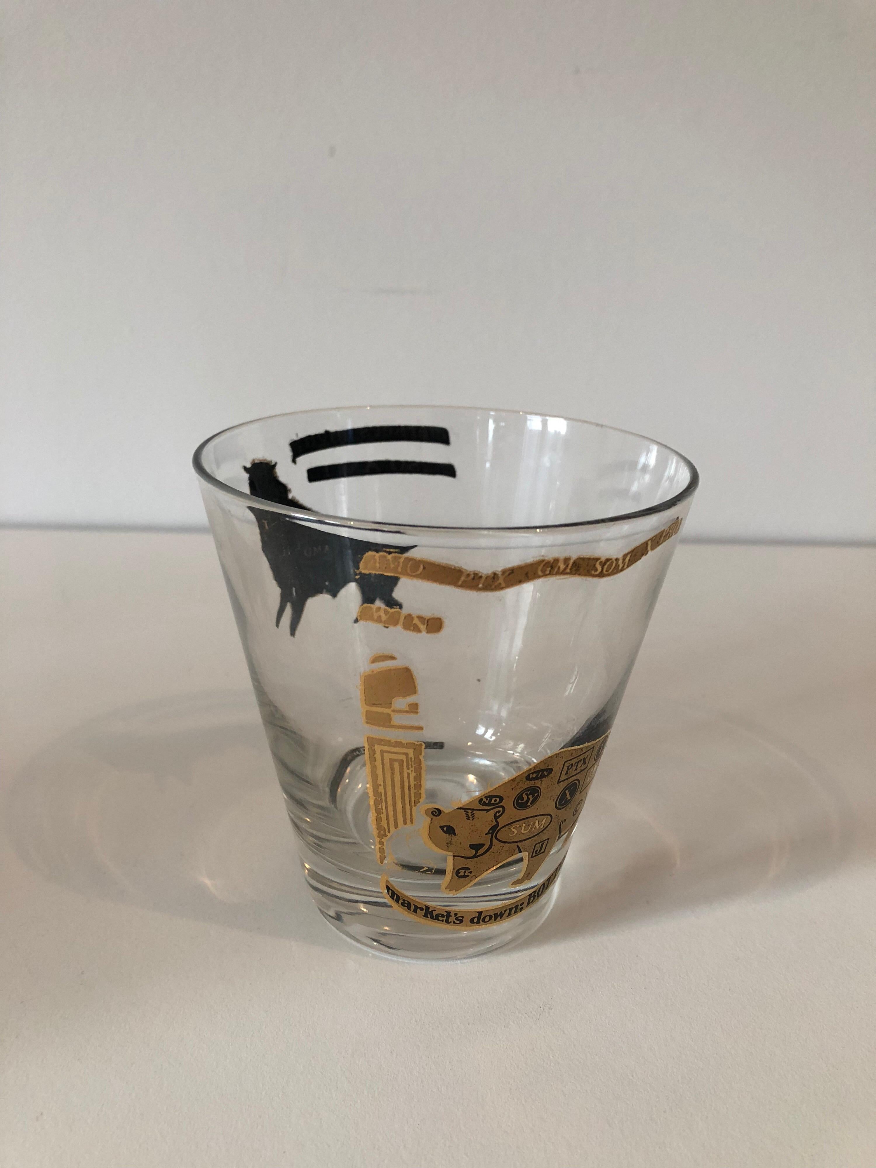 American Set of Six Stock Market Themed Low Ball Glasses