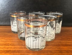 Set of Six Stock Market / Wall Street / Dow Jones / Cocktail Glasses by Cera