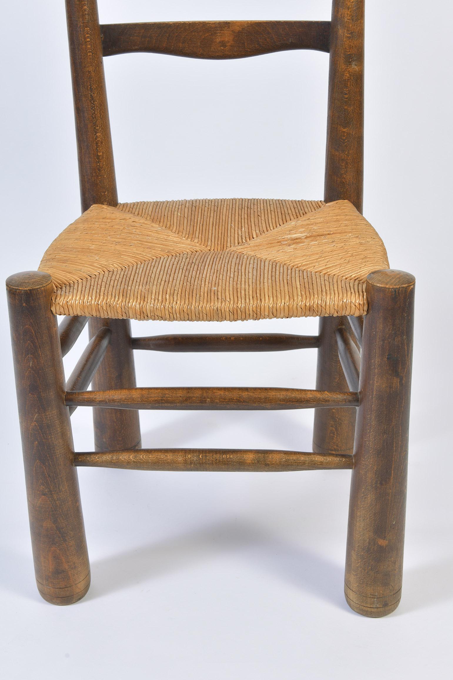 Set of Six Straw Seat and Oak Dining Chairs in the Style of Jean Royère 3
