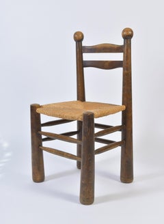 Set of Six Straw Seat and Oak Dining Chairs in the Style of Jean Royère