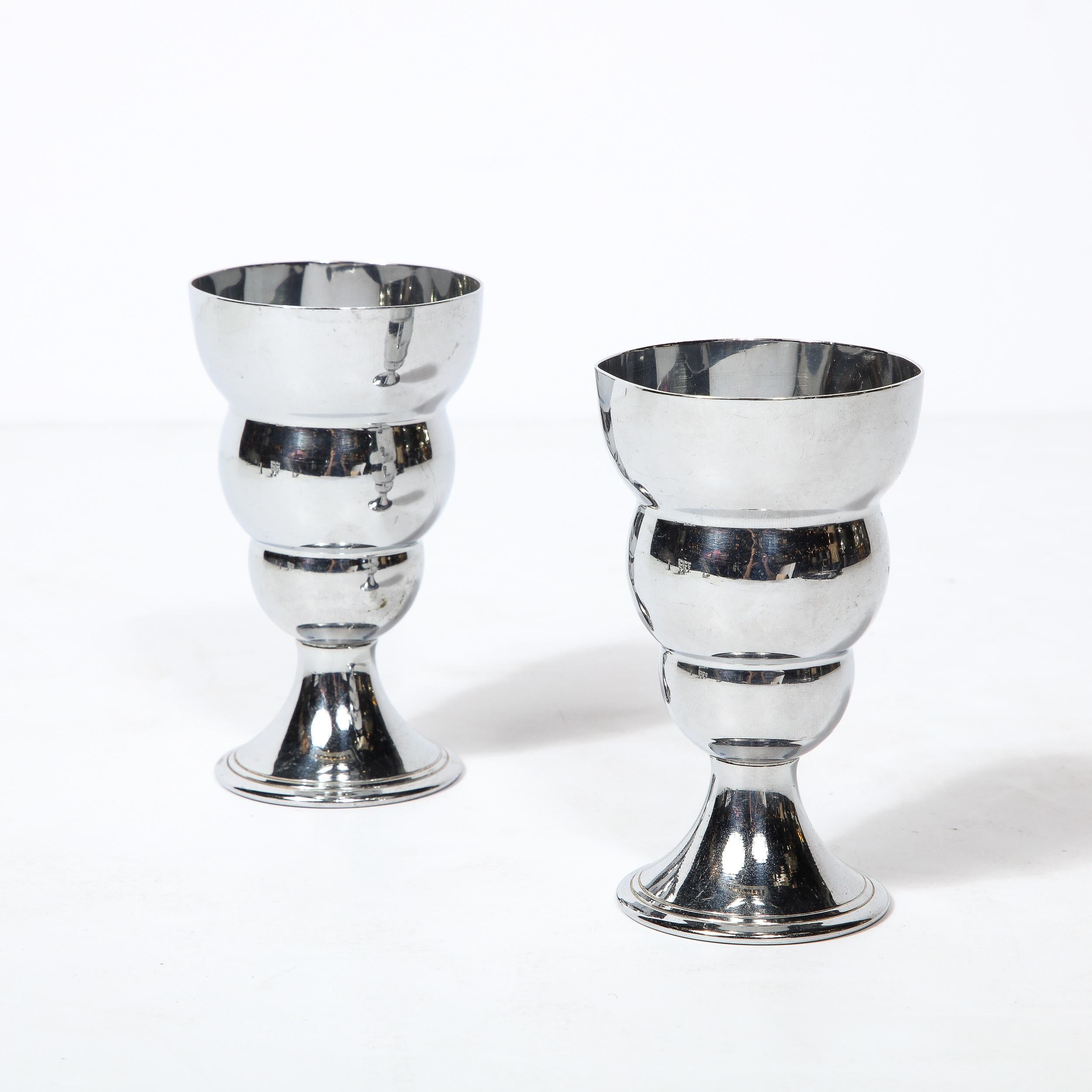 Set of Six Streamline Machine Age Art Deco Cocktail Glasses in Chrome  For Sale 2