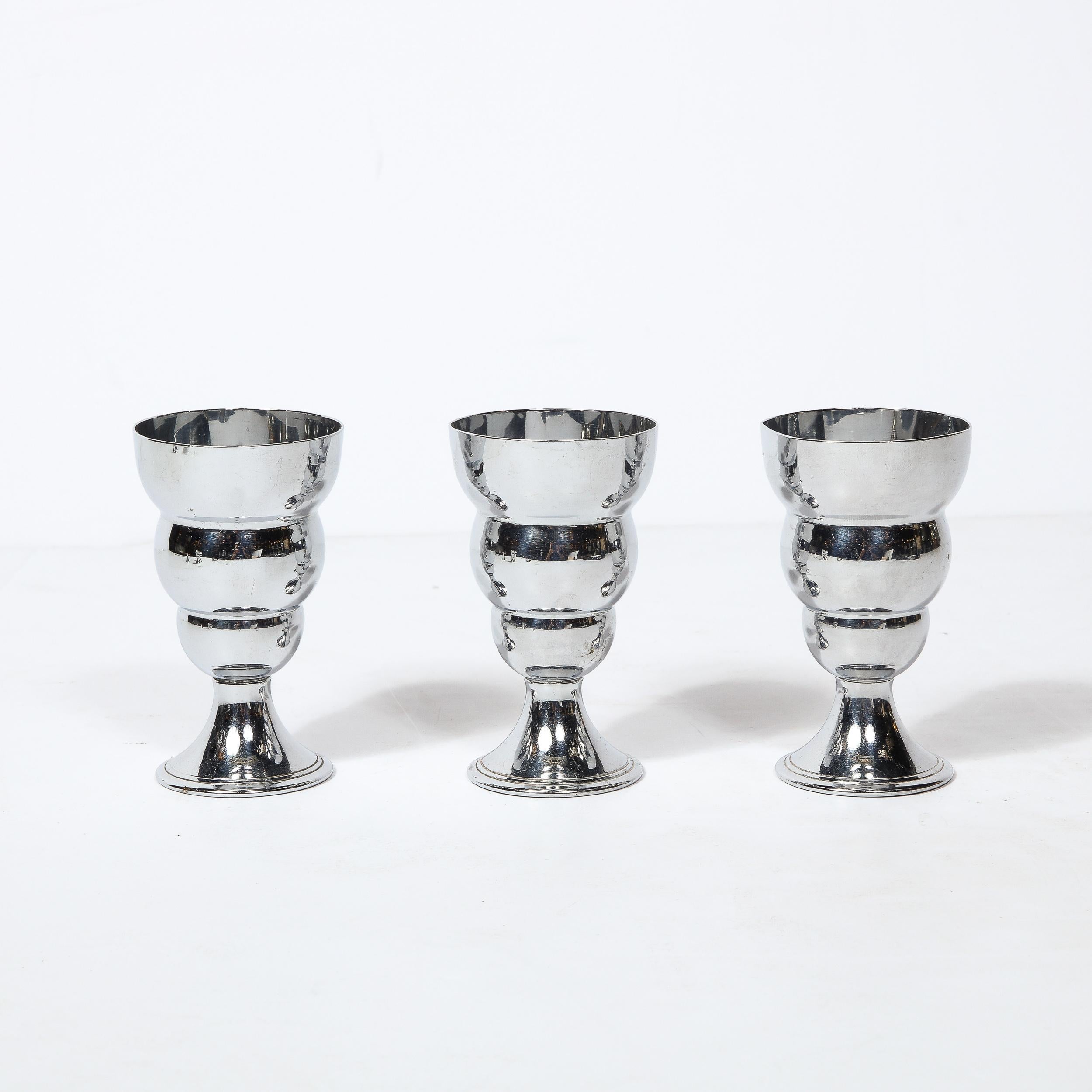 Set of Six Streamline Machine Age Art Deco Cocktail Glasses in Chrome  For Sale 3