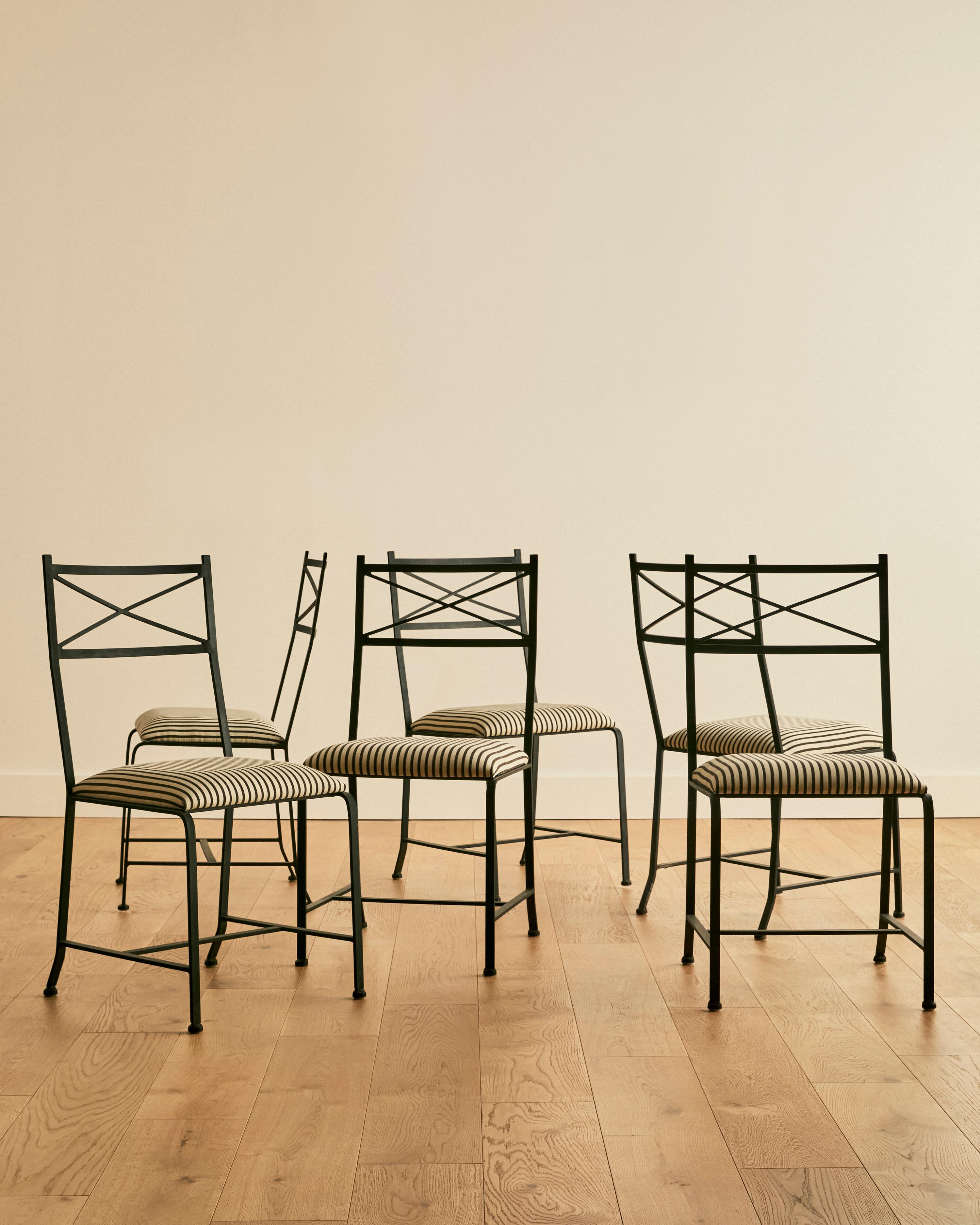 Fer Set of Six Striped Iron Dining Chairs en vente