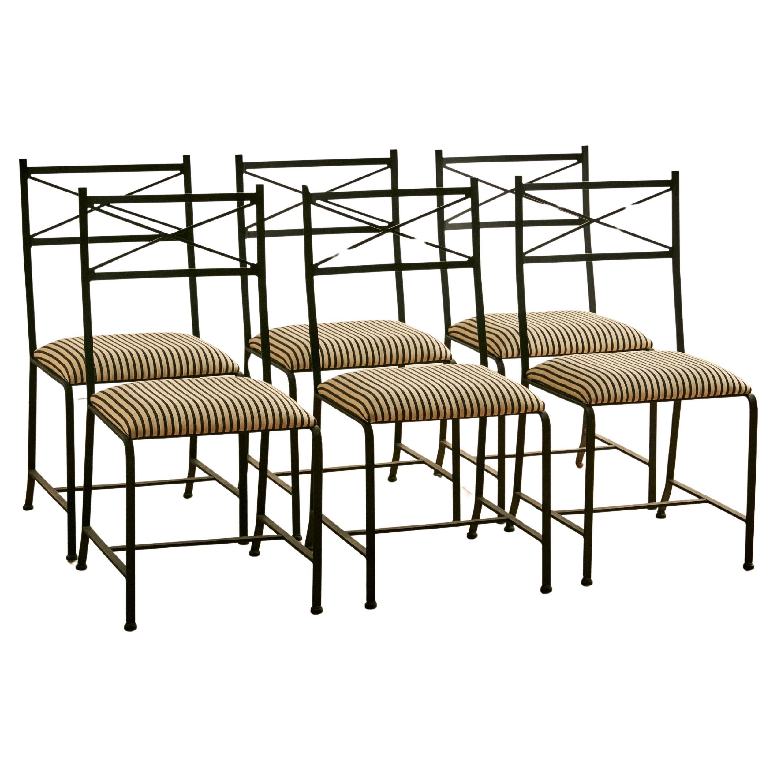 Set of Six Striped Iron Dining Chairs en vente