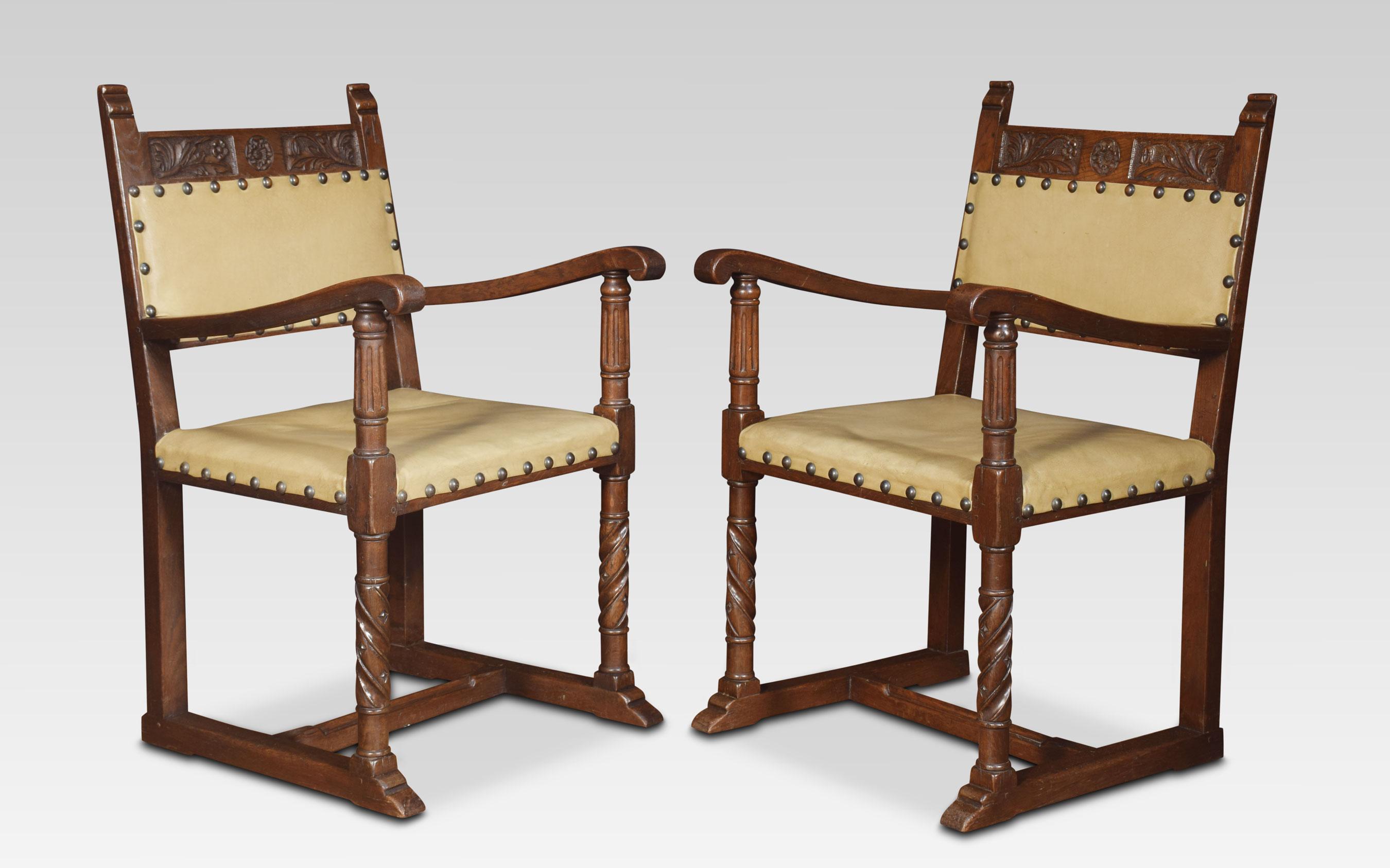 British Set of Six Substantial Oak Dining Chairs