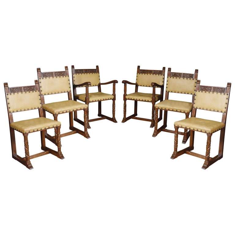 Set of Six Substantial Oak Dining Chairs For Sale at 1stDibs