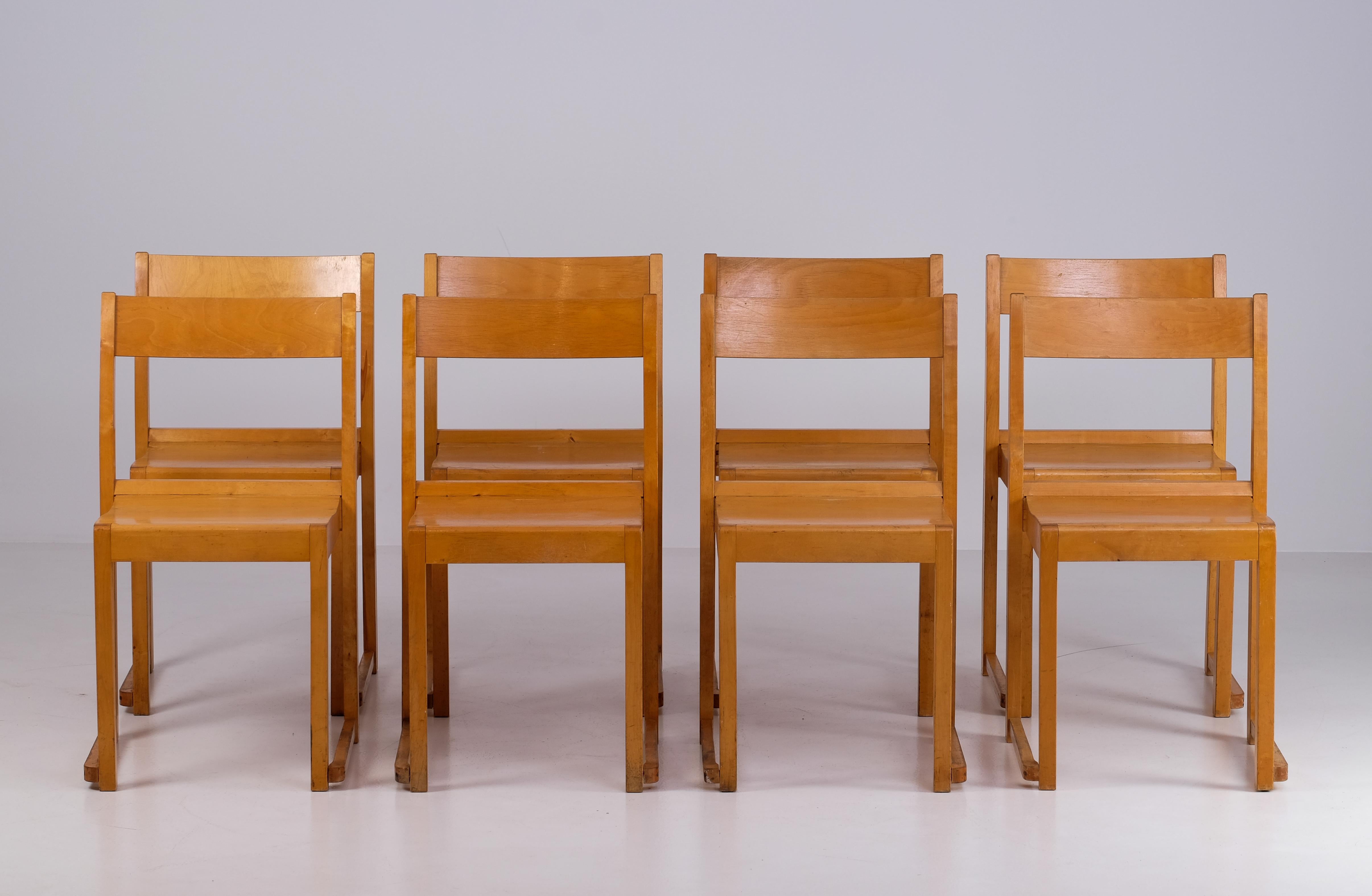 Mid-20th Century Set of Eight Sven Markelius 'Orchestra' Chairs, 1940s For Sale