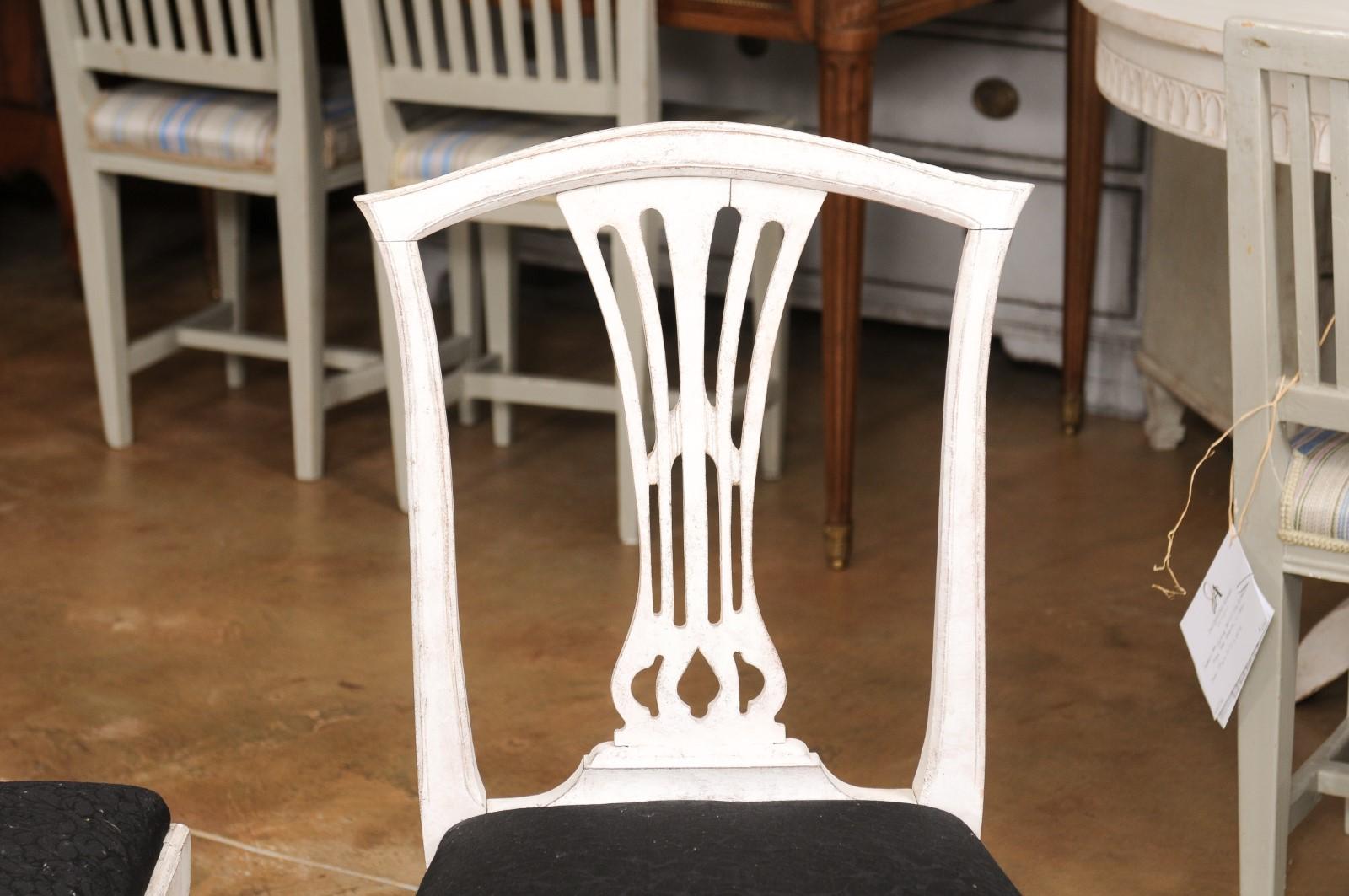 Set of Six Swedish 1890s Painted Wood Dining Room Side Chairs with Black Fabric For Sale 6