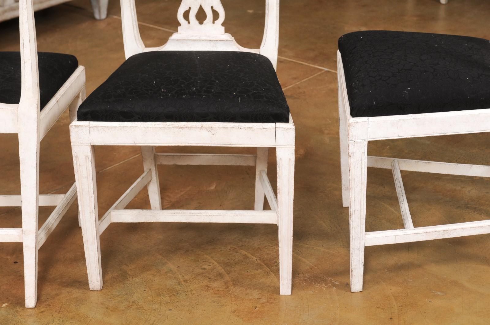 Set of Six Swedish 1890s Painted Wood Dining Room Side Chairs with Black Fabric 10