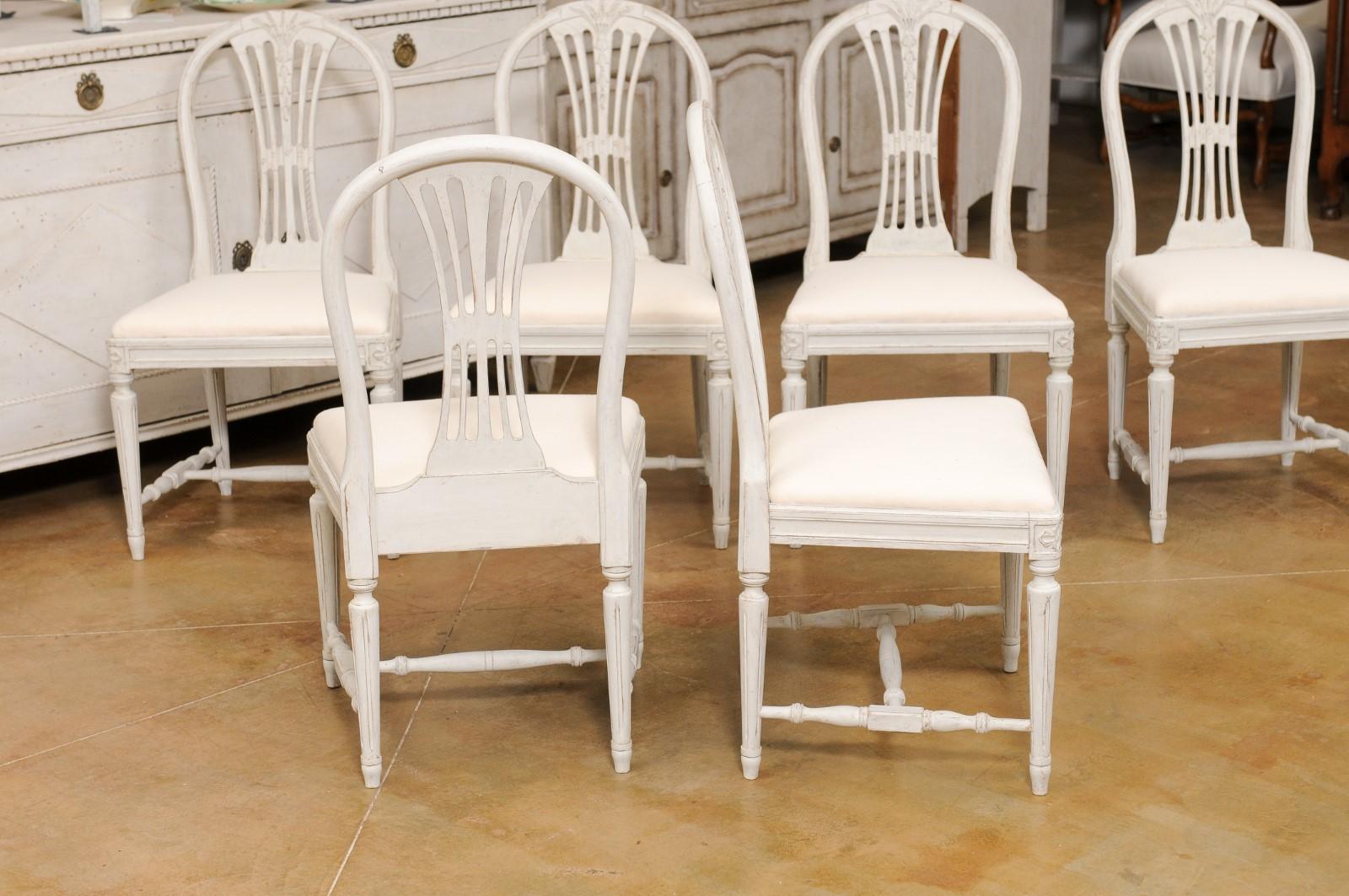 Set of Six Swedish 1900s Painted Wood Side Chairs with Foliage-Carved Backs 3