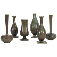 Set of Six Swedish Grace Patinated 1930s Bronze Vases
