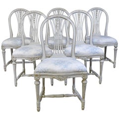 Set of Six Swedish Gustavian-Style Painted Dining Chairs,  c. 1890-1915
