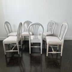 Set of Six Swedish Gustavian Style Painted Wheat Sheaf Back Dining Chairs