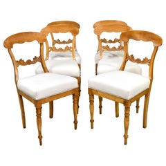 Set of Six Swedish Karl Johan Biedermeier Dining Chairs in Birch, circa 1825