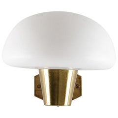 Set of Six Swedish Midcentury Wall Lamps in Brass and Opaline Glass