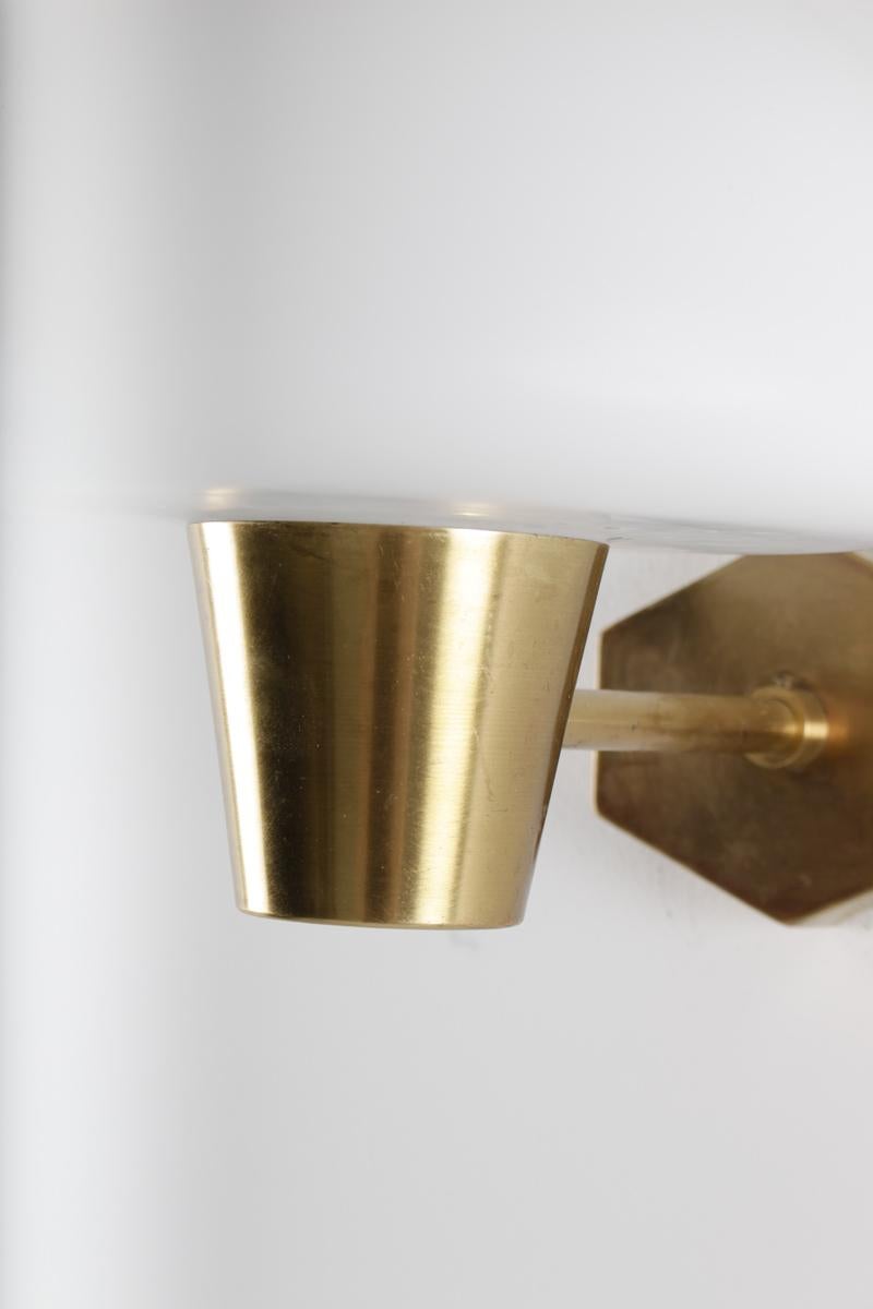 Set of Six Swedish Midcentury Wall Lamps in Brass and Opaline Glass For Sale 1