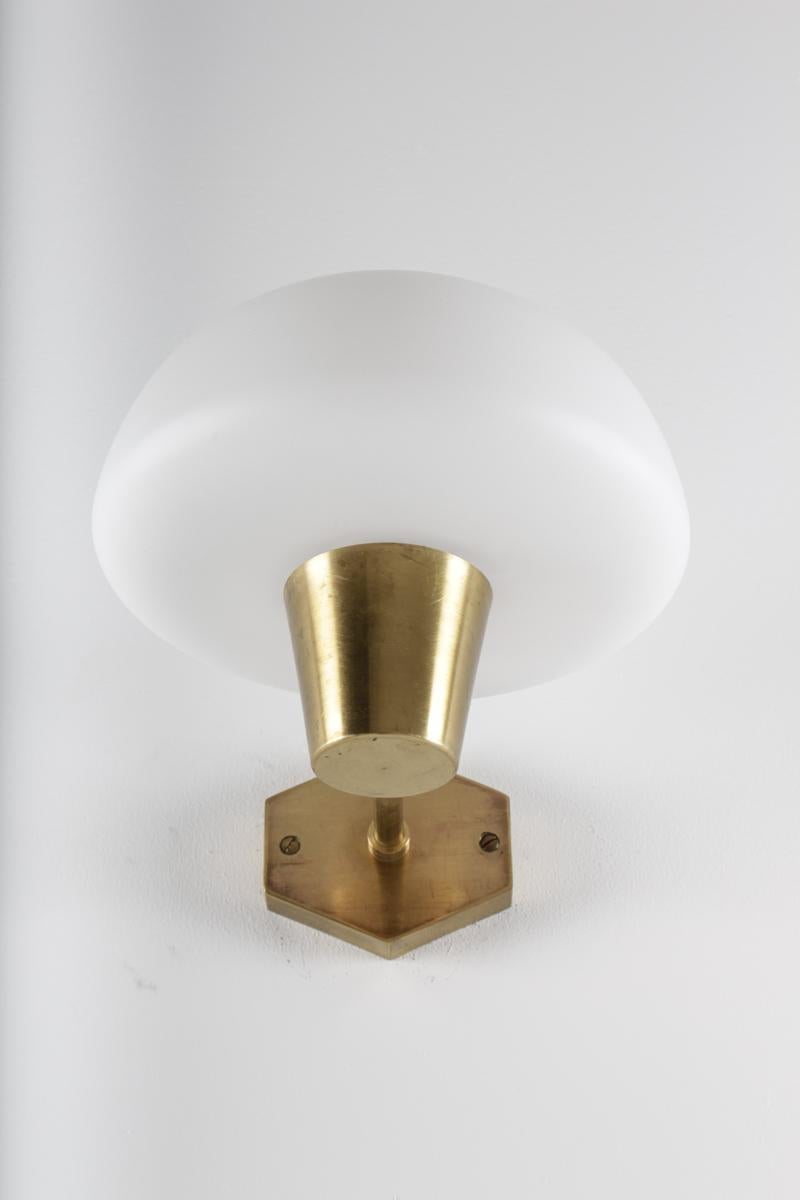 Set of Six Swedish Midcentury Wall Lamps in Brass and Opaline Glass For Sale 4